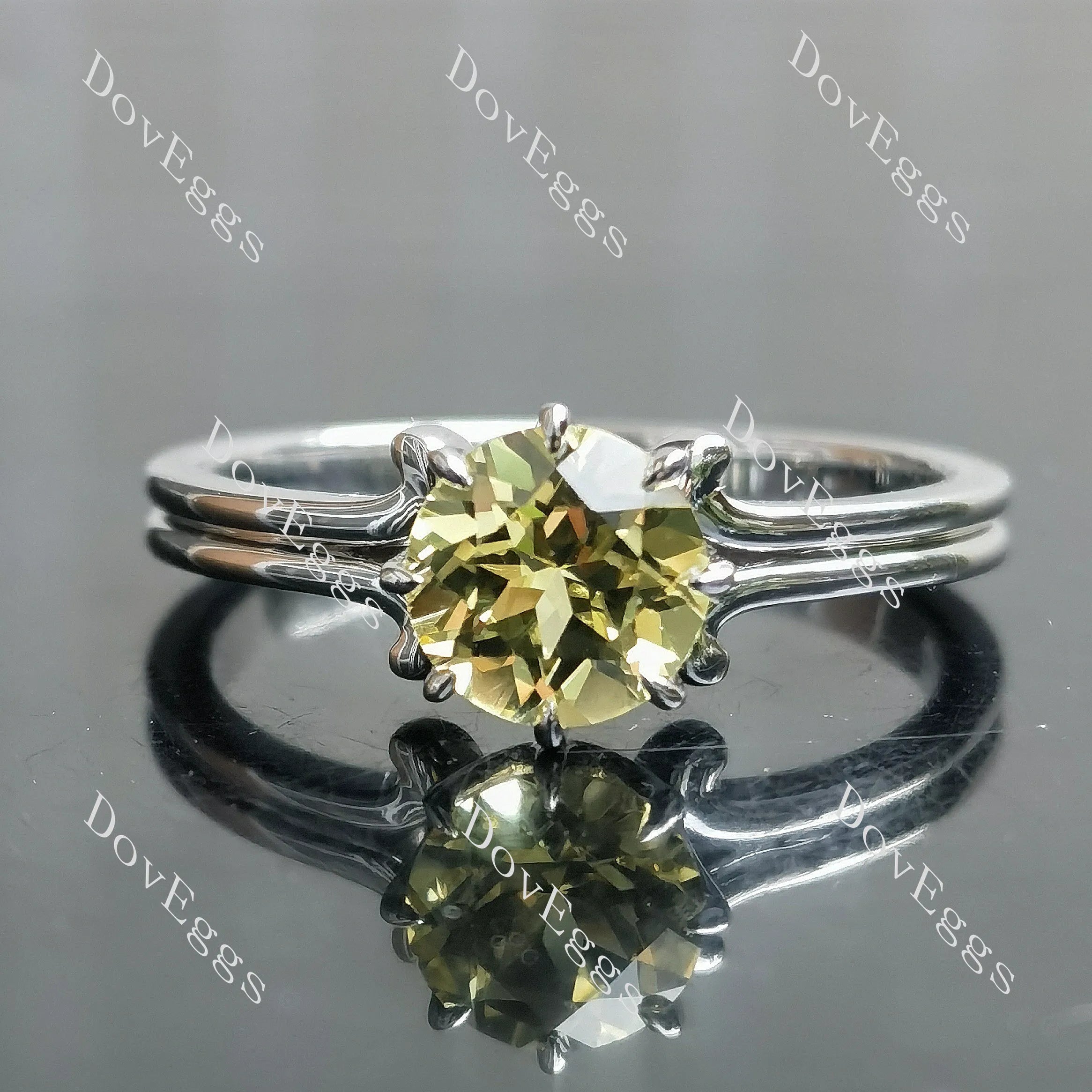 Round solitaire split shank moissanite engagement ring| DovEggs