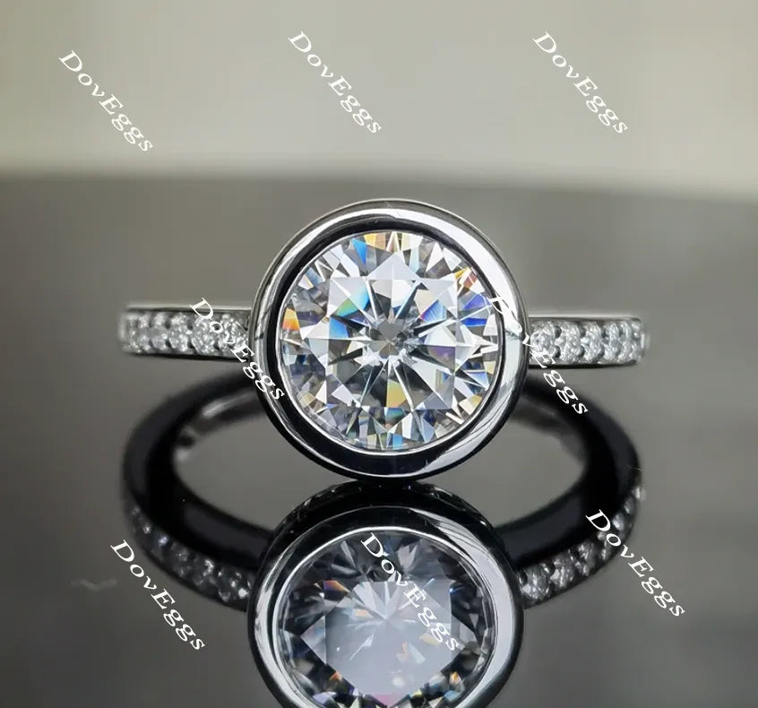 Doveggs round half eternity pave moissanite engagement ring
