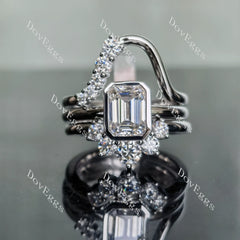 DovEggs emerald bezel solitaire moissanite bridal set (3 rings)