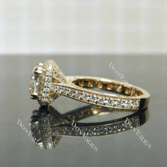 Doveggs Cushion Halo 3/4 Eternity Vintage Lab Grown Diamond Engagement Ring
