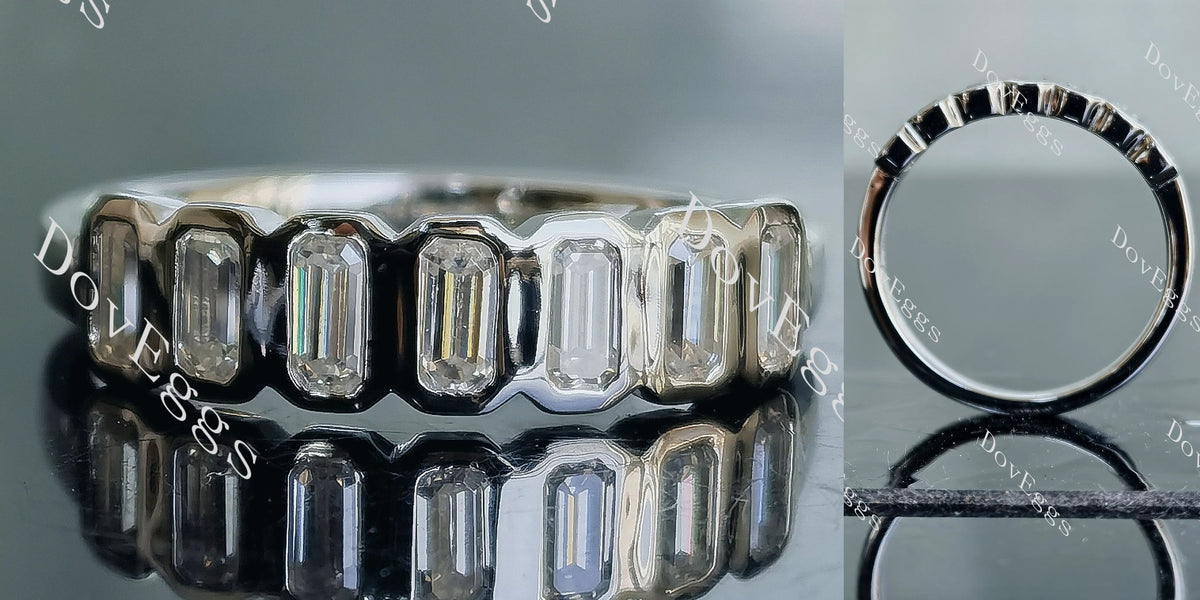 Doveggs emerald seven stones bezel moissanite/Lab grown diamond wedding band-2.5mm band width