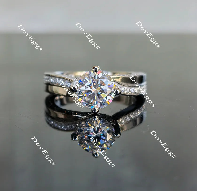 Doveggs round art deco moissanite engagement ring