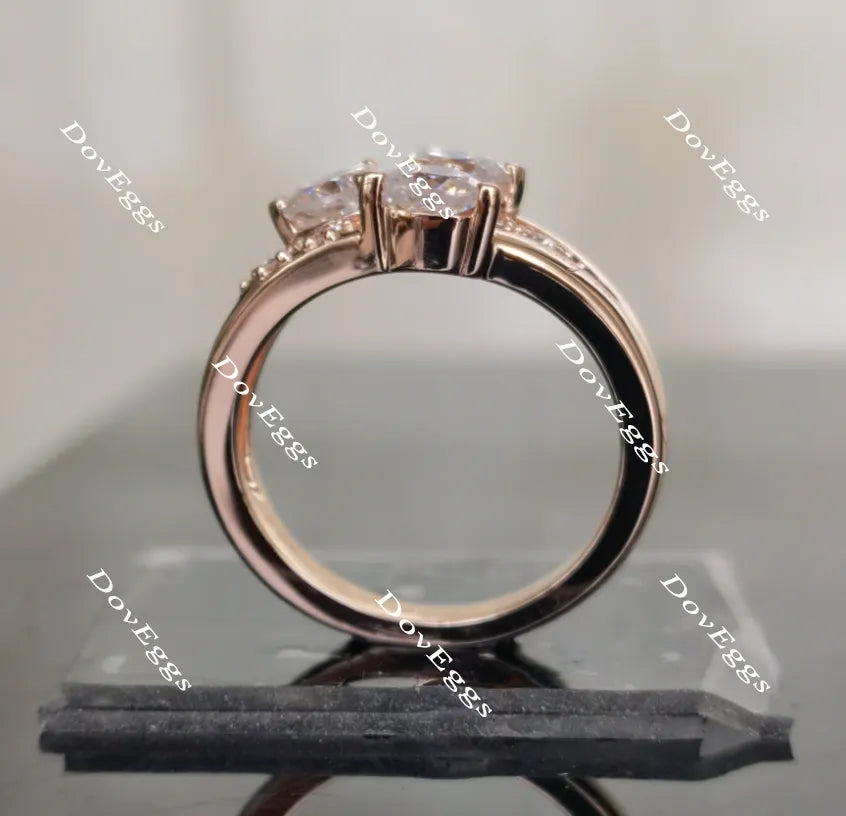 DovEggs heart three stones moissanite engagement ring