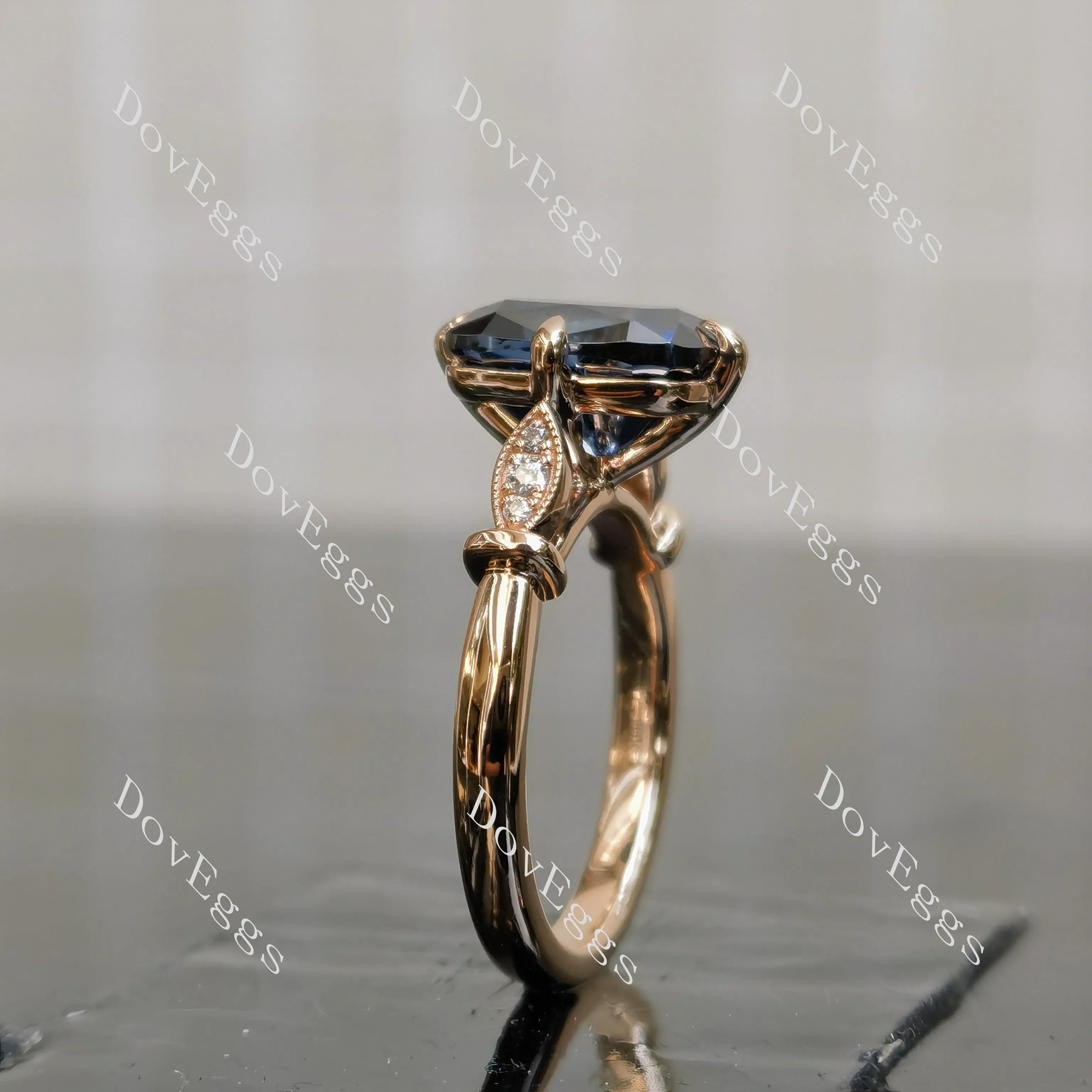 Twilight Dreams cushion side stones twilight blue moissanite engagement ring