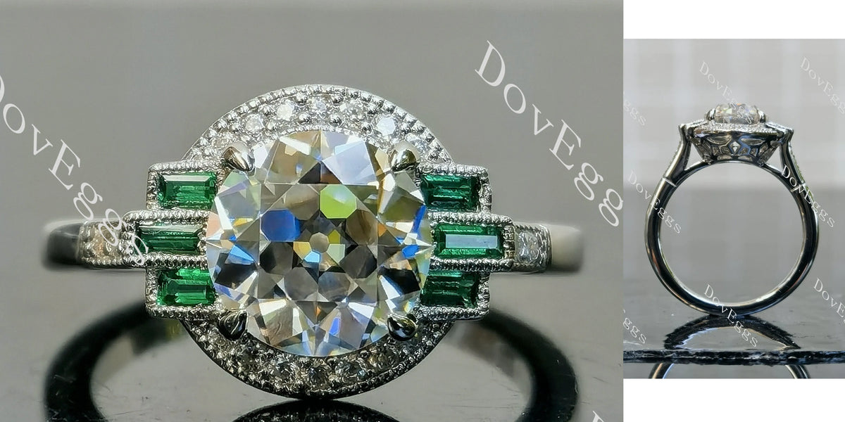 Doveggs round halo atr deco moissanite engagement ring