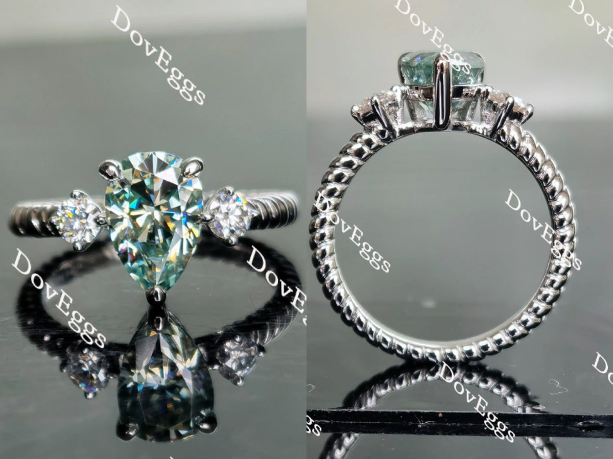 Doveggs three-stone colored moissanite/colored gem engagement ring