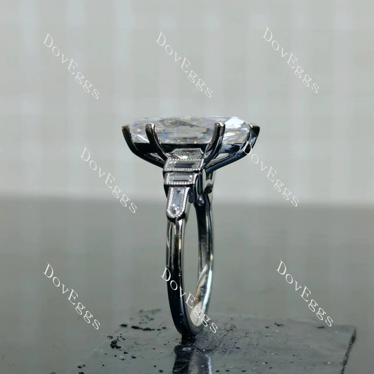 Doveggs Marquise Modified H&A cut pave side stones moissanite engagement ring