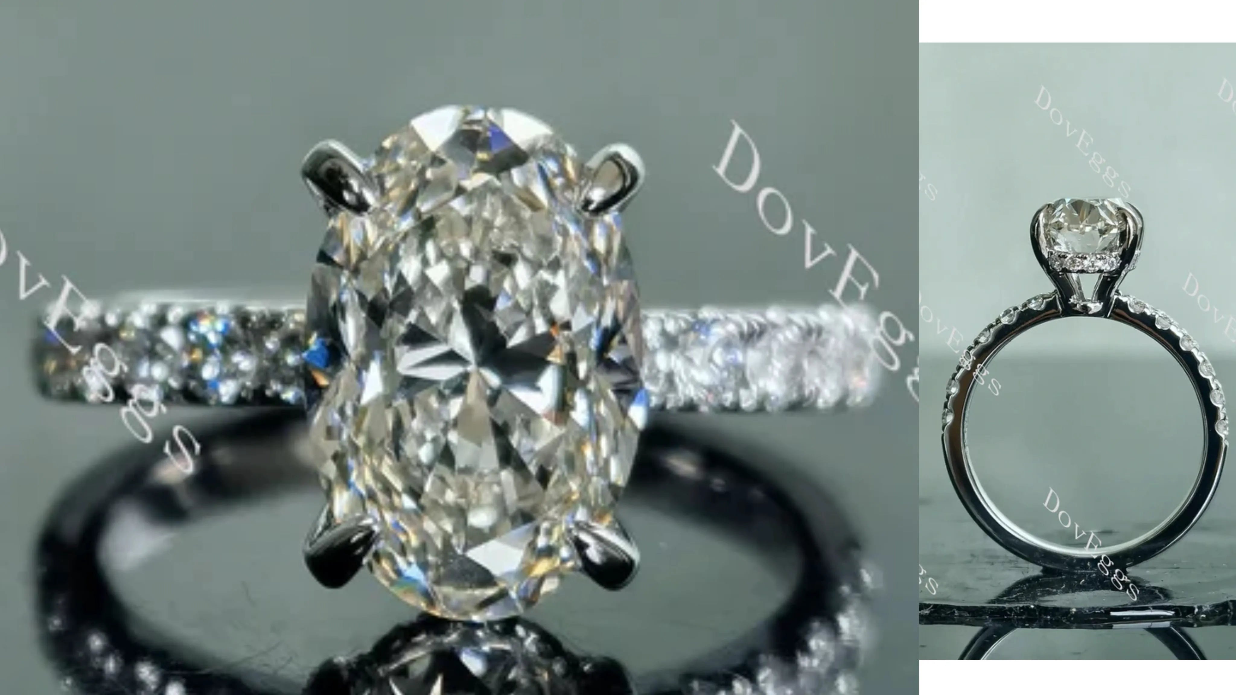 Doveggs Oval Pave Lab Grown Diamond Engagement Ring