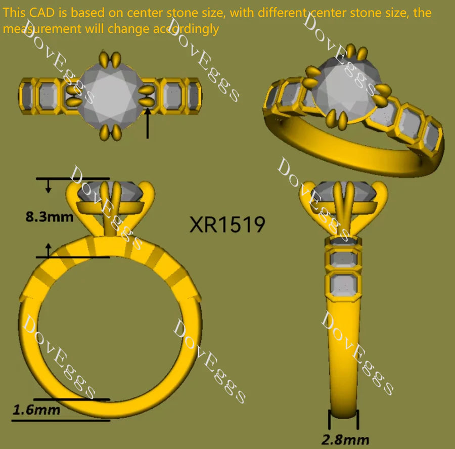 Pave side stones bezel engagement ring semi-mount only(Exclusively to DovEggs Stones)