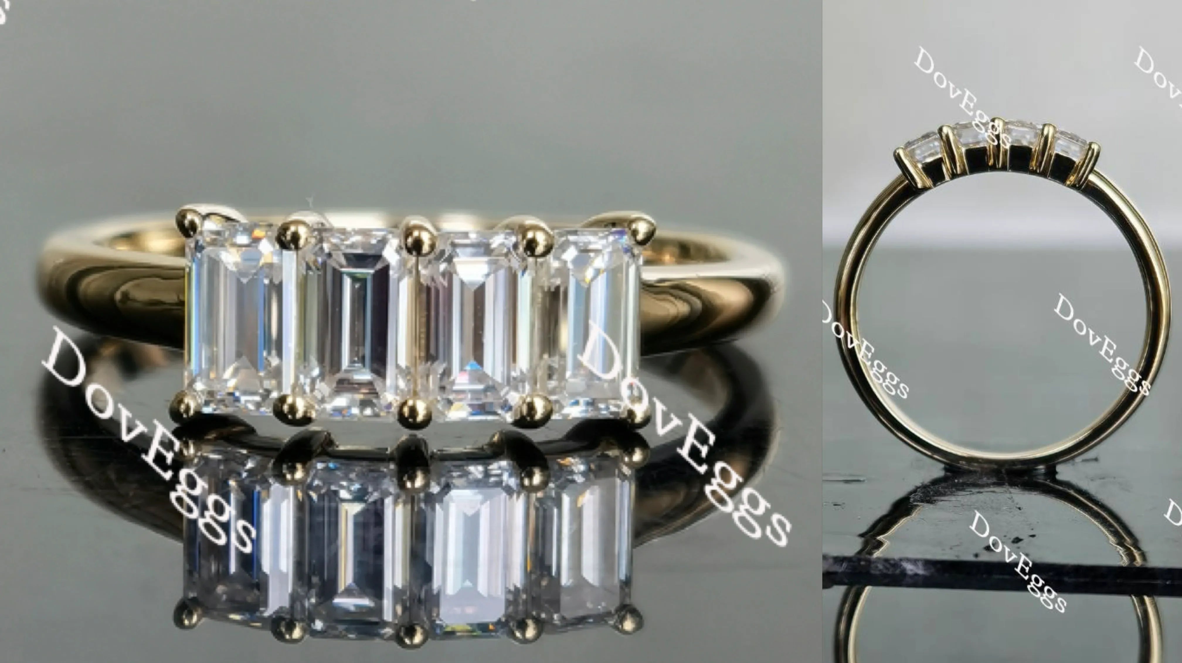 Doveggs four-stone emerald moissanite /lab grown diamond wedding band/moissanite ring