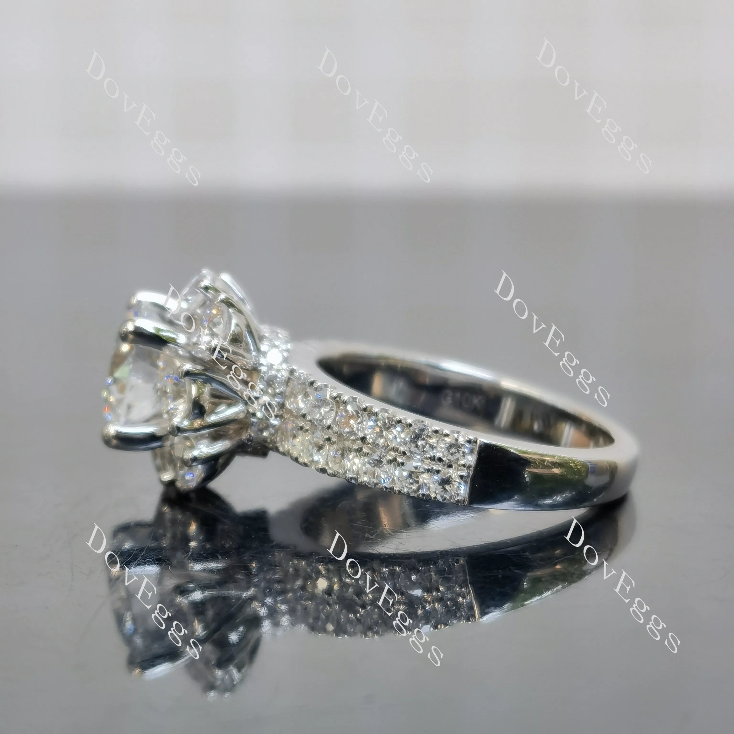 Doveggs Round Floral Halo Half Eternity Lab Grown Diamond Engagement Ring