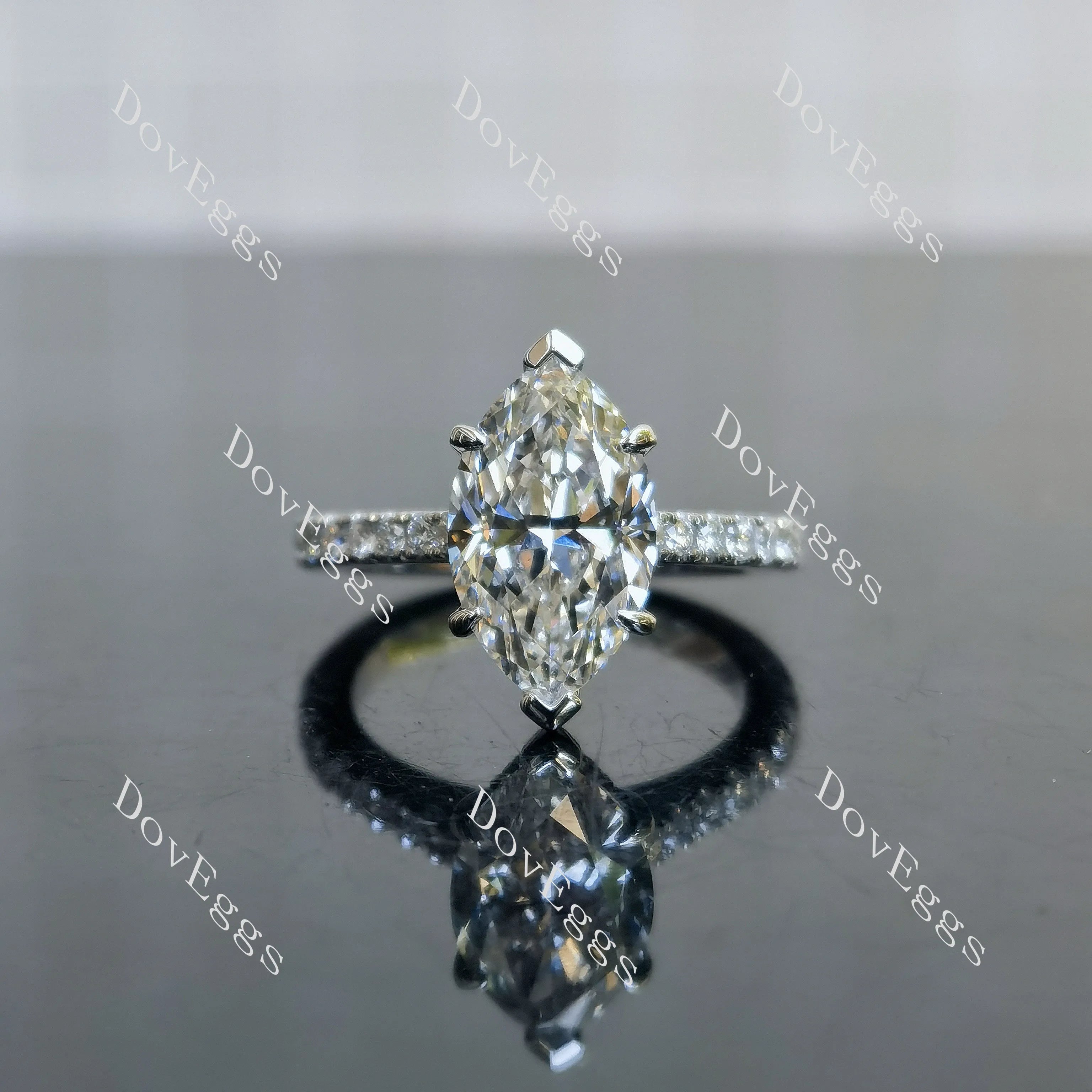 Doveggs Marquise Pave Half Eternity Lab Grown Diamond Engagement Ring