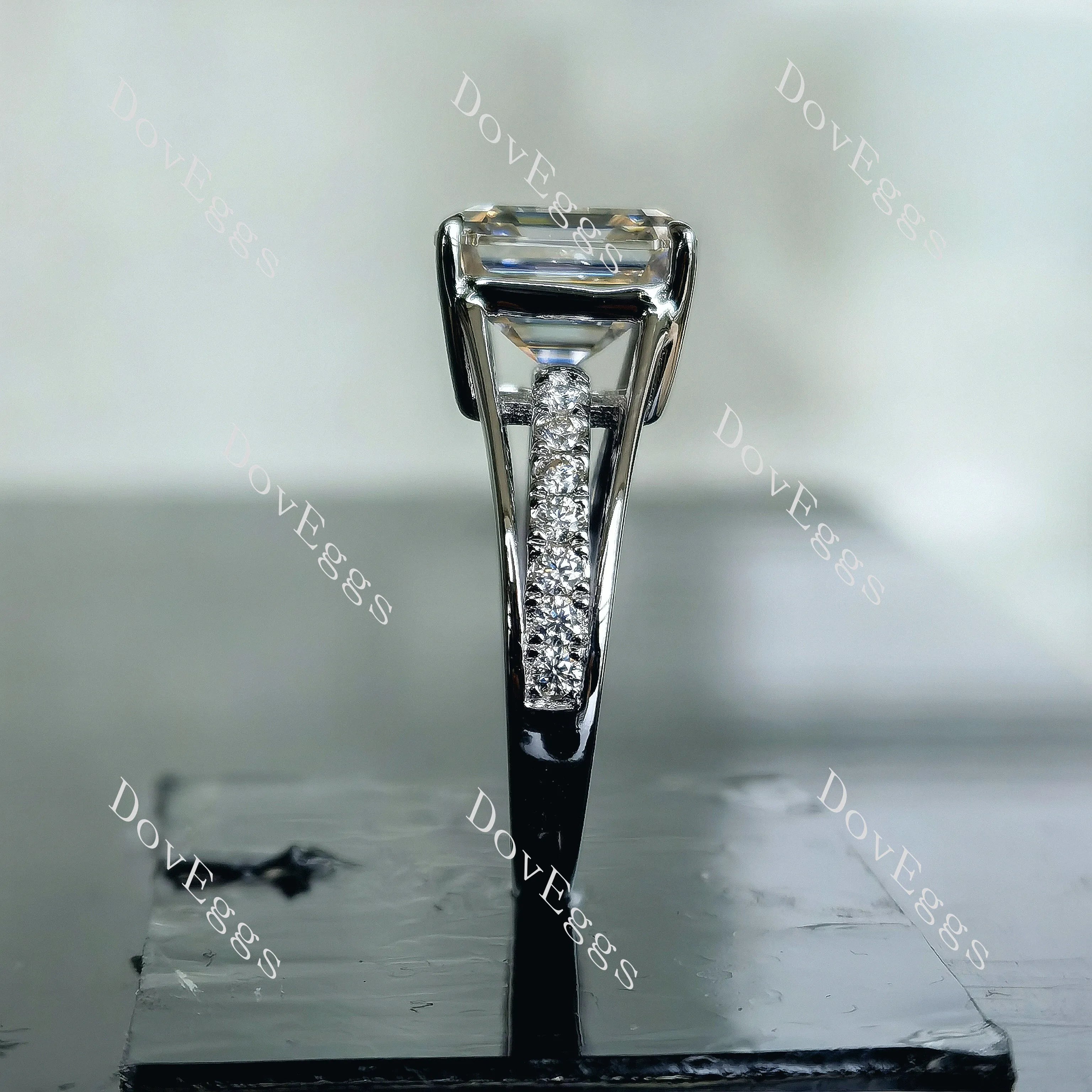 Doveggs Elizabeth Taylor Krupp cut half eternity pave moissanite engagement ring