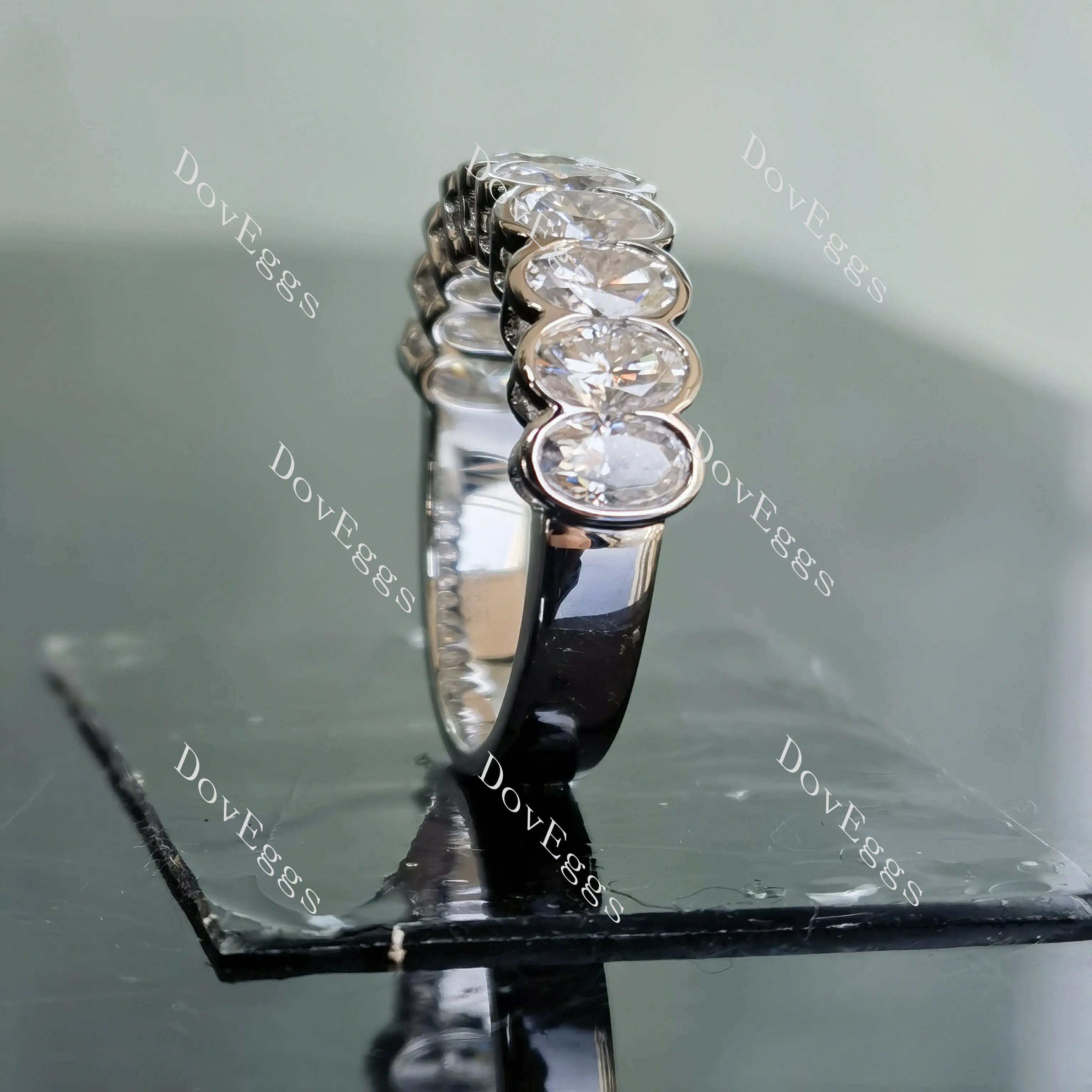 Harmony oval bezel 10 stones moissanite/lab grown diamond wedding band-3.5mm band width