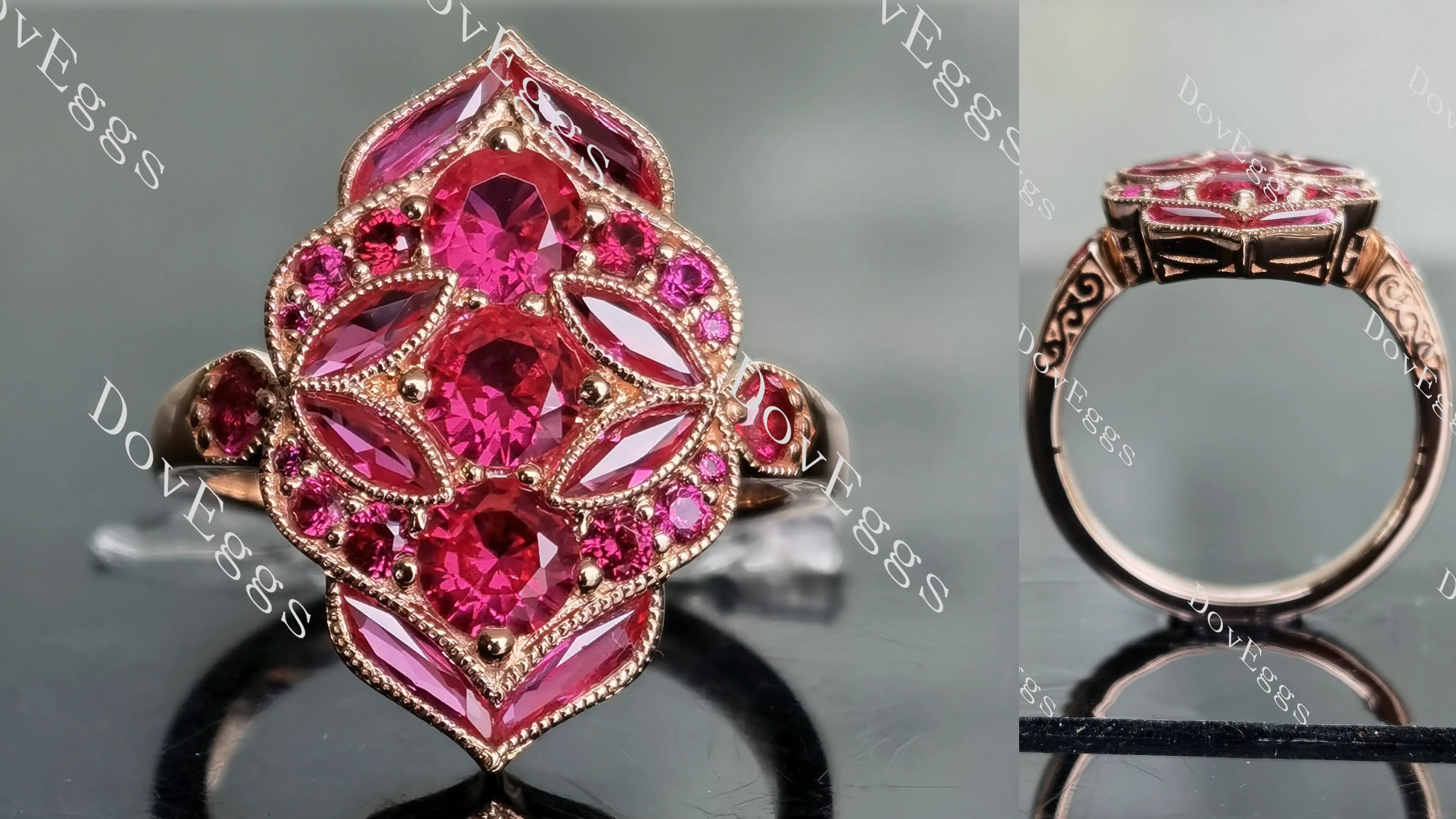 Doveggs round & marquise colored gem vintage wedding band