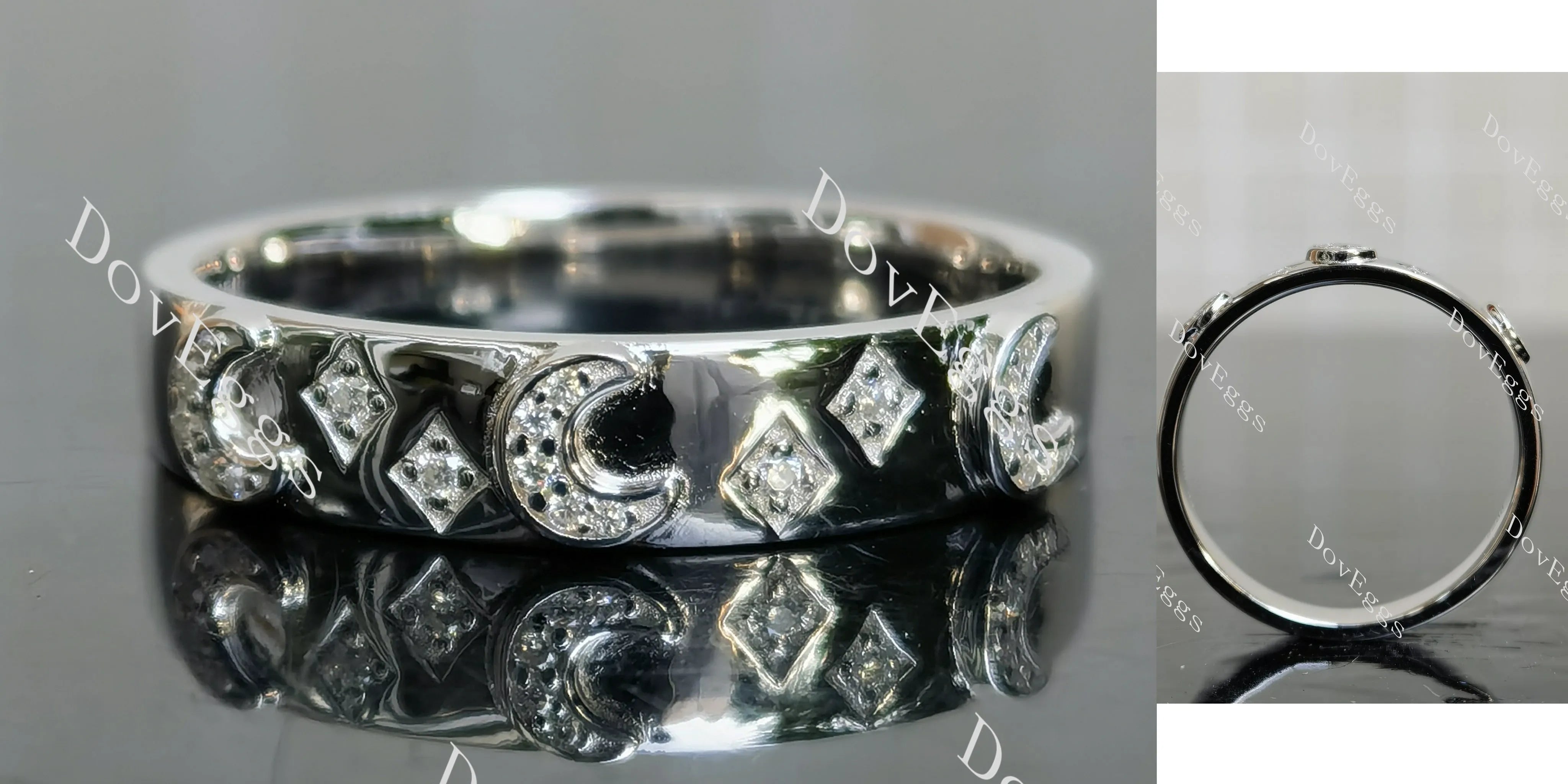 Doveggs star and moon round moissanite/lab grown diamond wedding band-3.5mm band width
