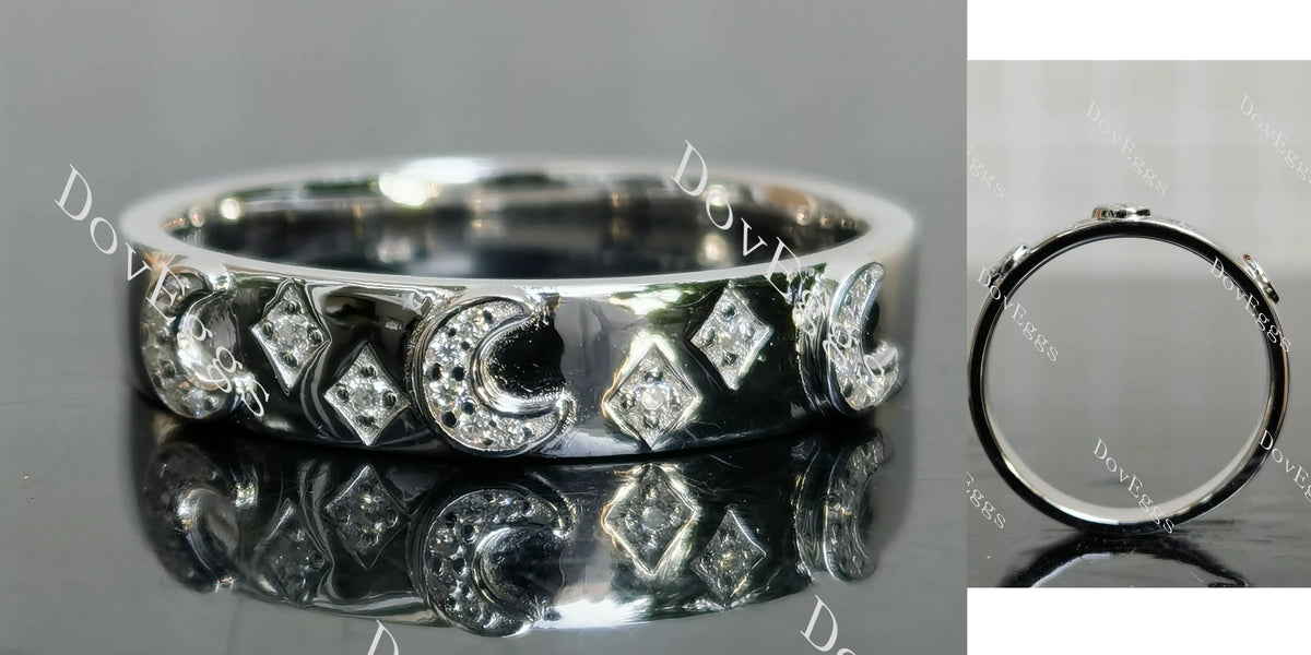 Doveggs star and moon round moissanite/lab grown diamond wedding band-3.5mm band width