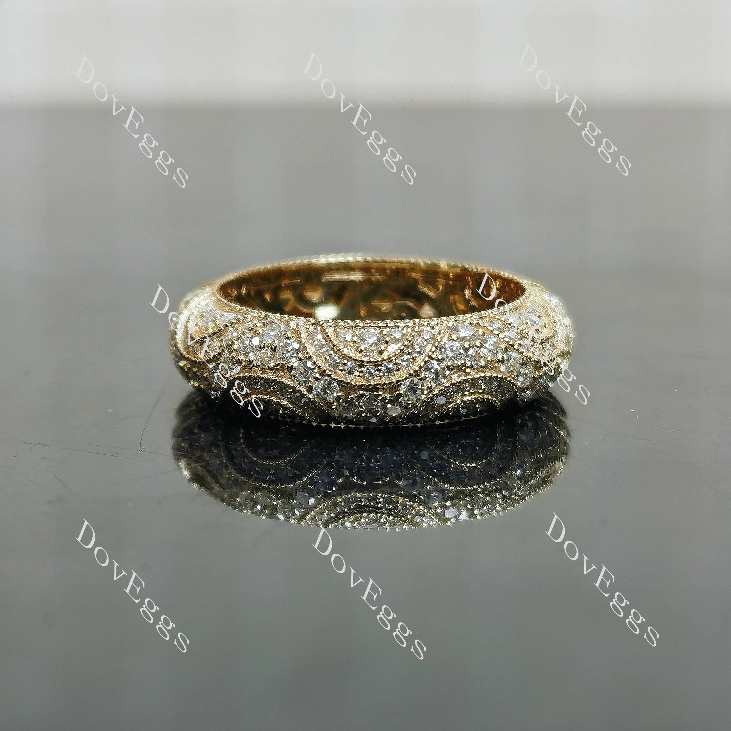 Doveggs vintage milgrain full eternity round moissanite/lab grown diamond wedding band-5.2mm band width