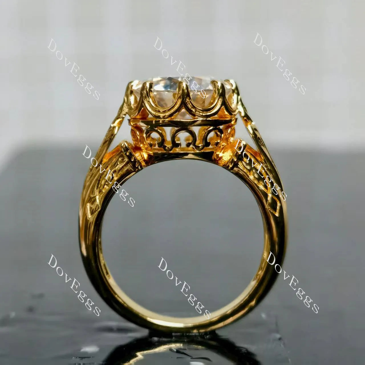 (size 6.5) Doveggs sterling silver plated with yellow gold 4ct round moissanite engagement ring