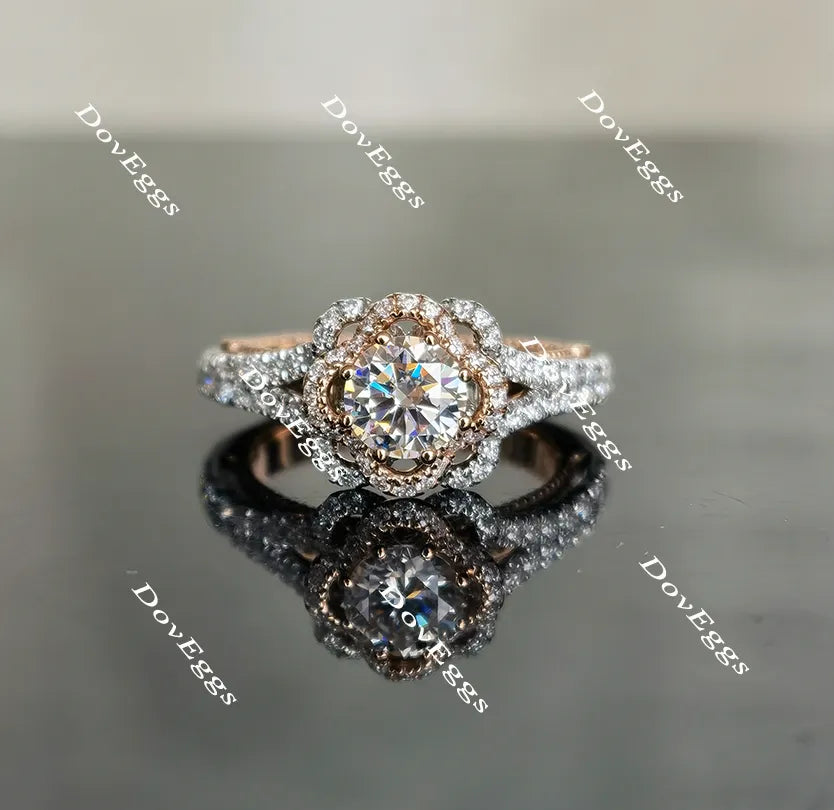Doveggs round flower shape pave moissanite engagement ring