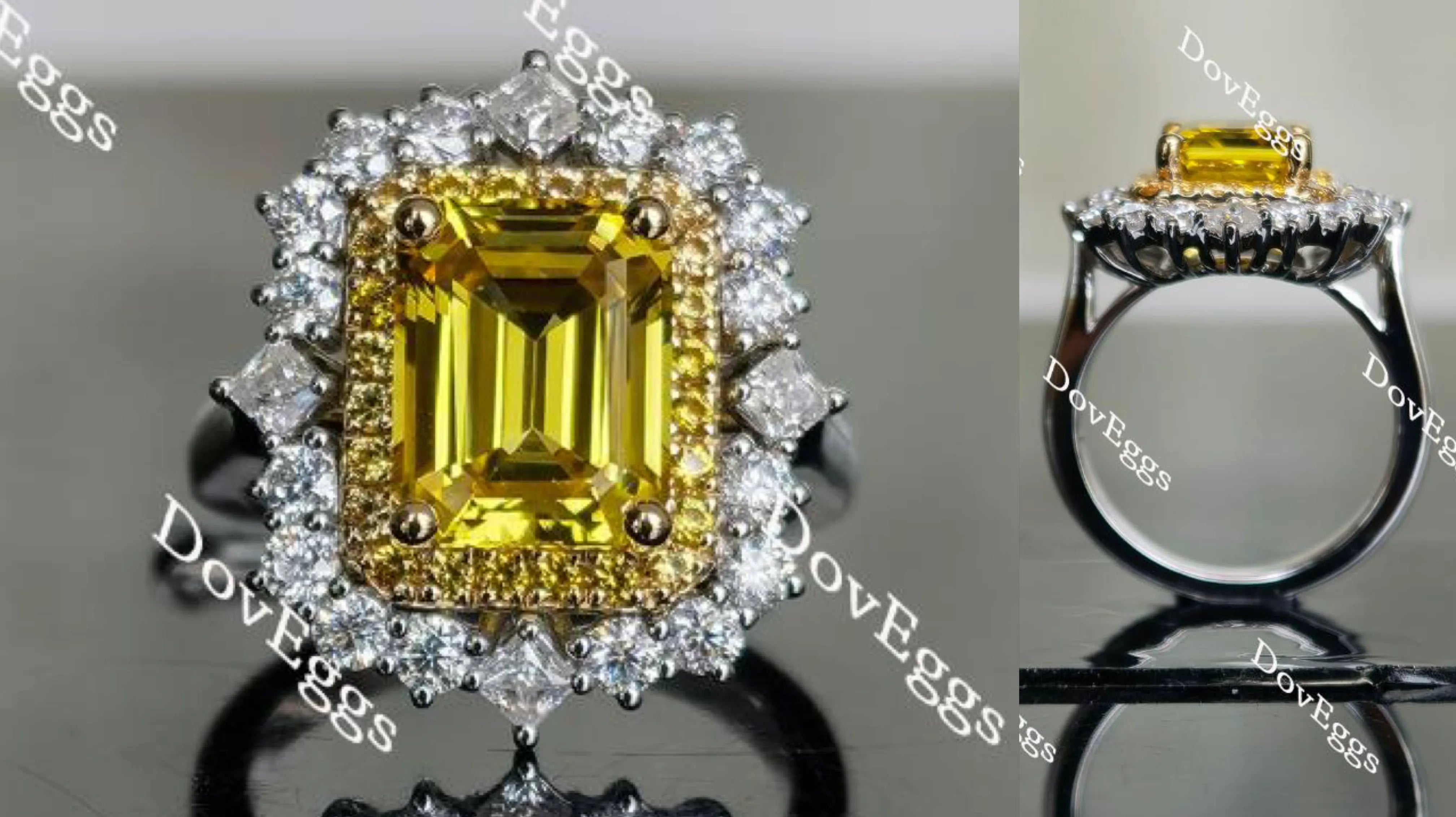 Doveggs emerald halo yellow sapphire colored gem engagement ring