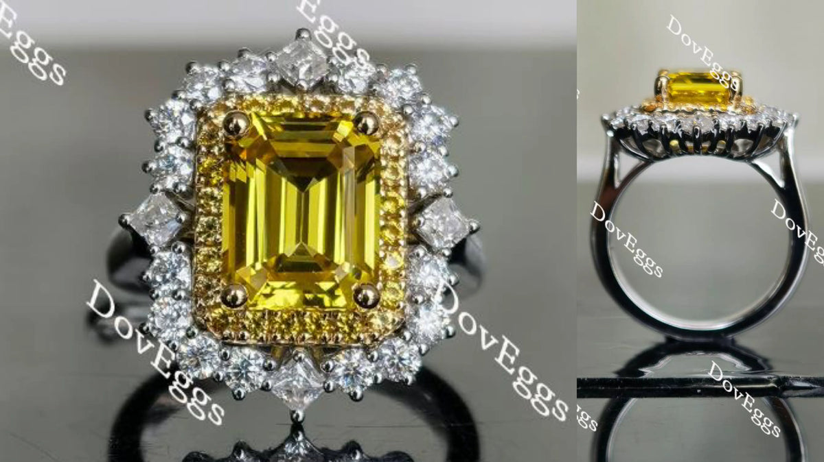 Doveggs emerald halo yellow sapphire colored gem engagement ring