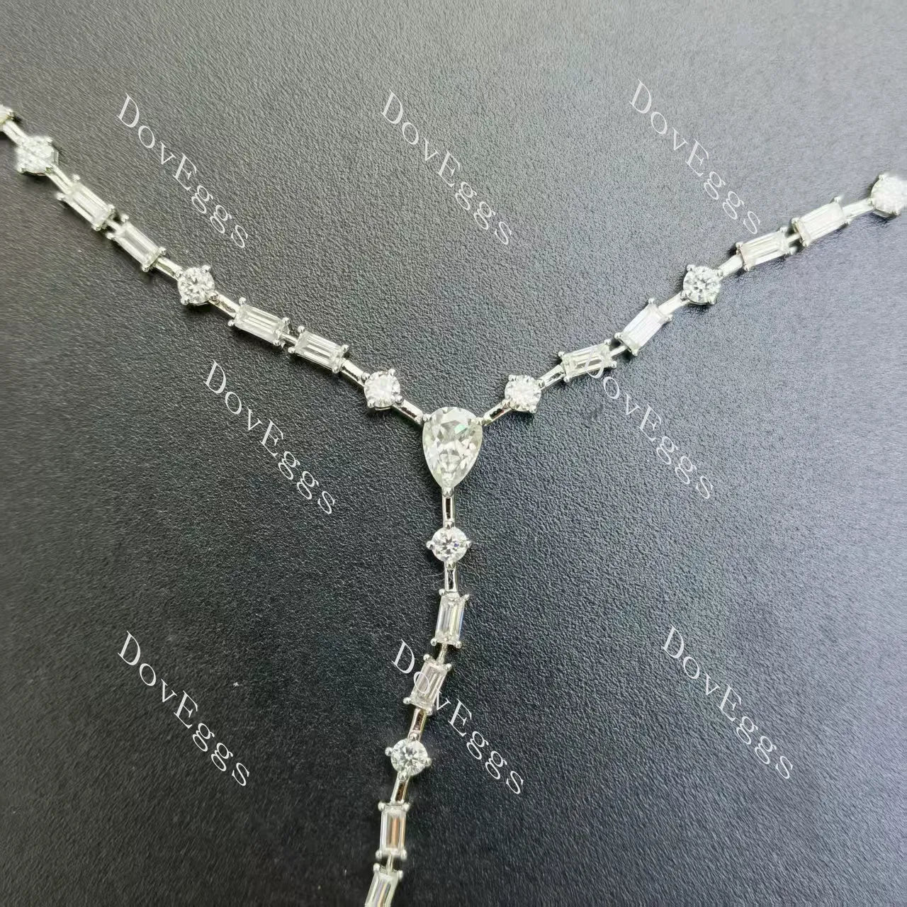 (18inch+4inch) Doveggs sterling silver emerald pear moissanite pendant necklace