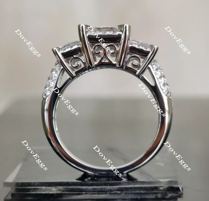 Doveggs princess three stones halo moissanite engagement ring