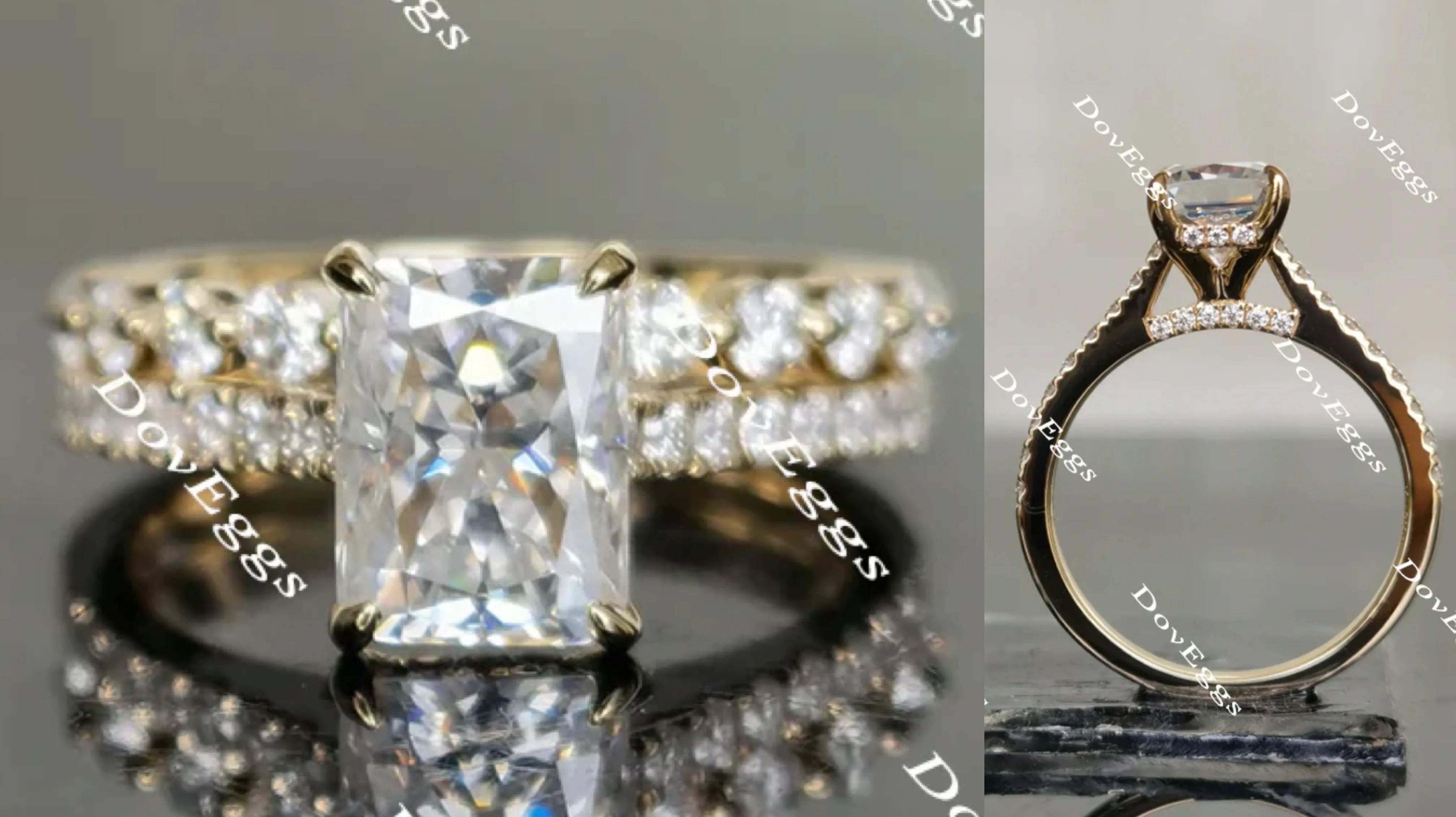 The Kiana Raeshel radiant half eternity pave ring(engagement ring only)