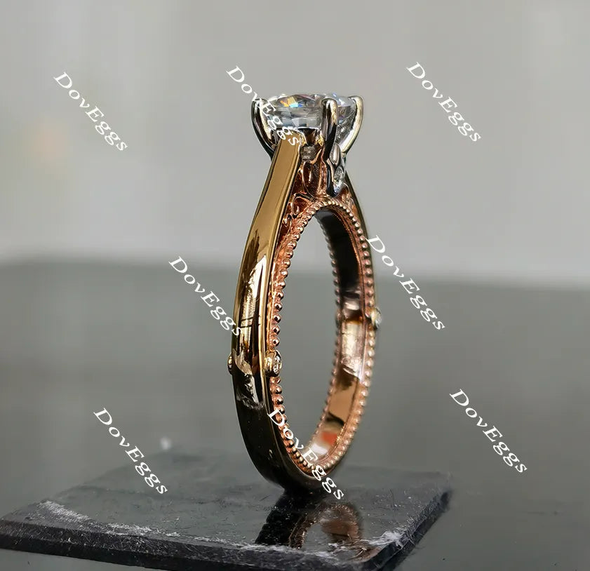 DovEggs vintage cushion moissanite engagement ring