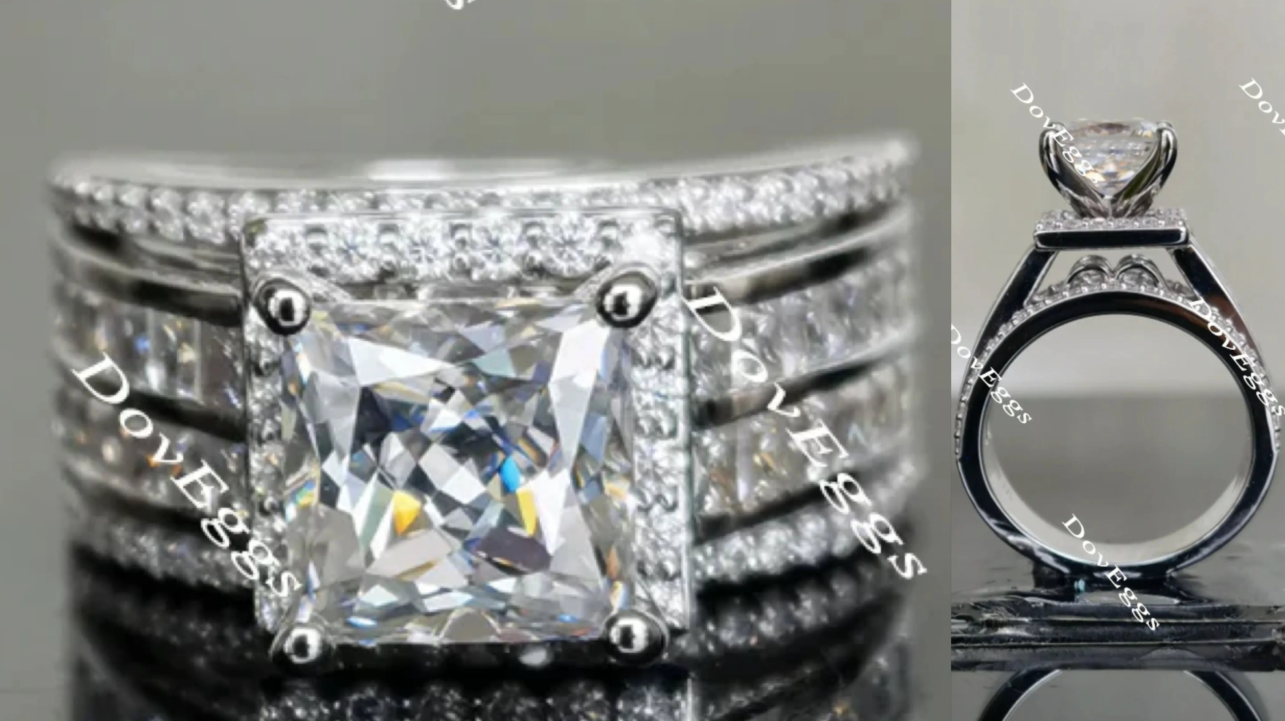 Doveggs princess halo channel set moissanite engagement ring