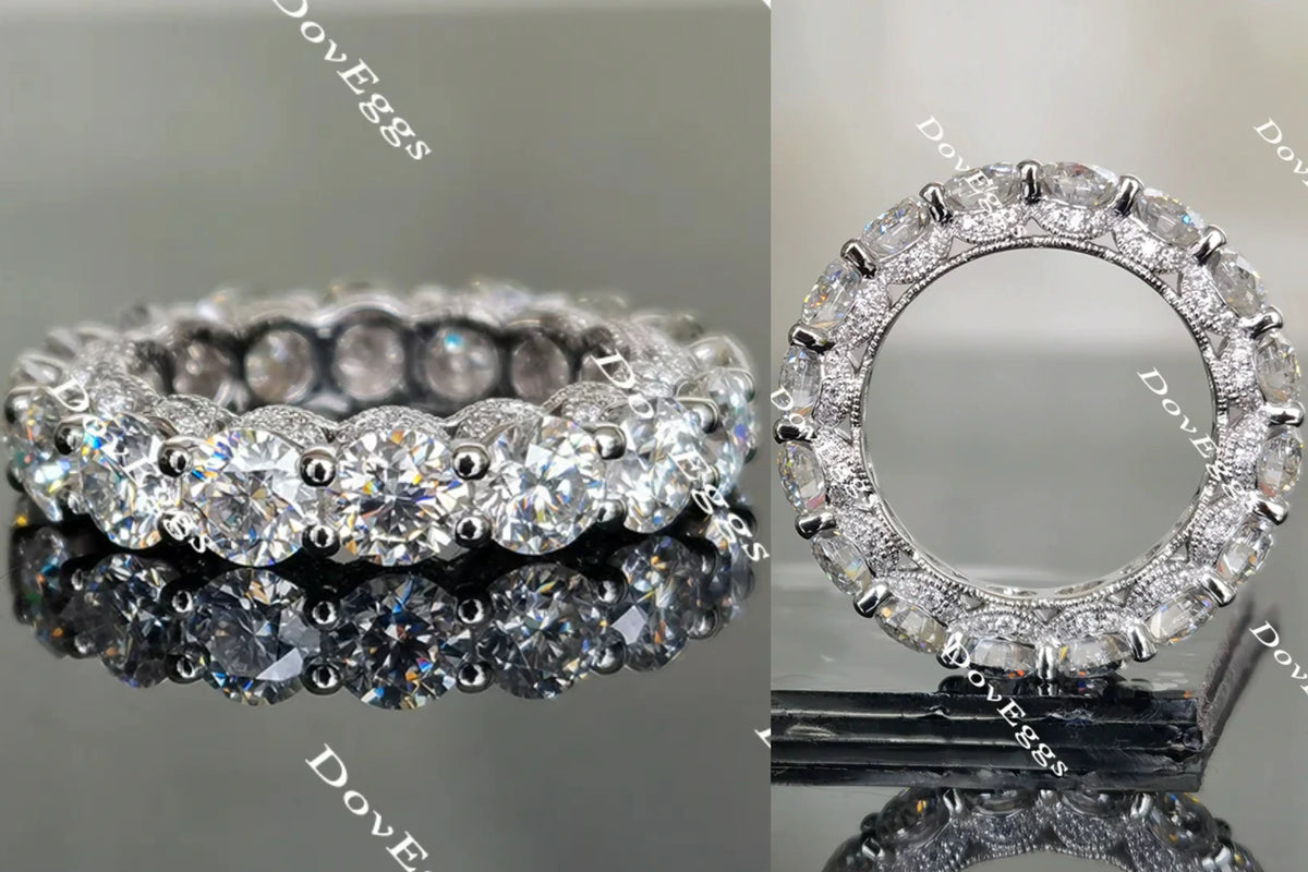 Doveggs round full eternity moissanite/lab grown diamond wedding band-4mm band width