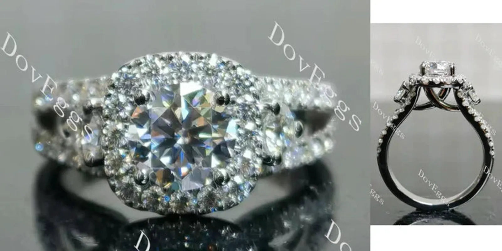 The Josephine halo side stones split shanks engagement ring semi-mount only(Exclusively to DovEggs Stones)