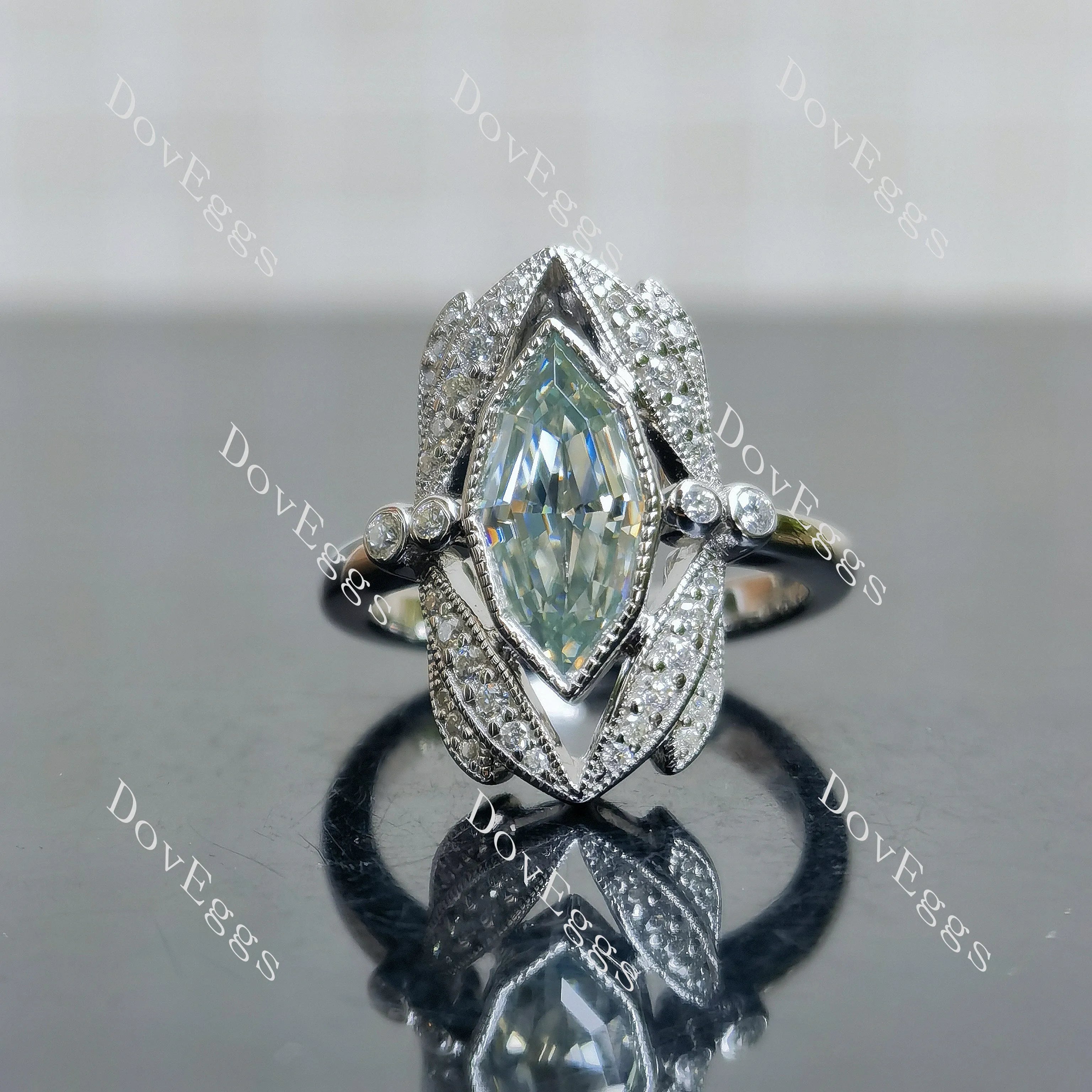 Doveggs 2ct Marquise Accident Color Light Blue Moissanite Stones Sterling Silver Ring