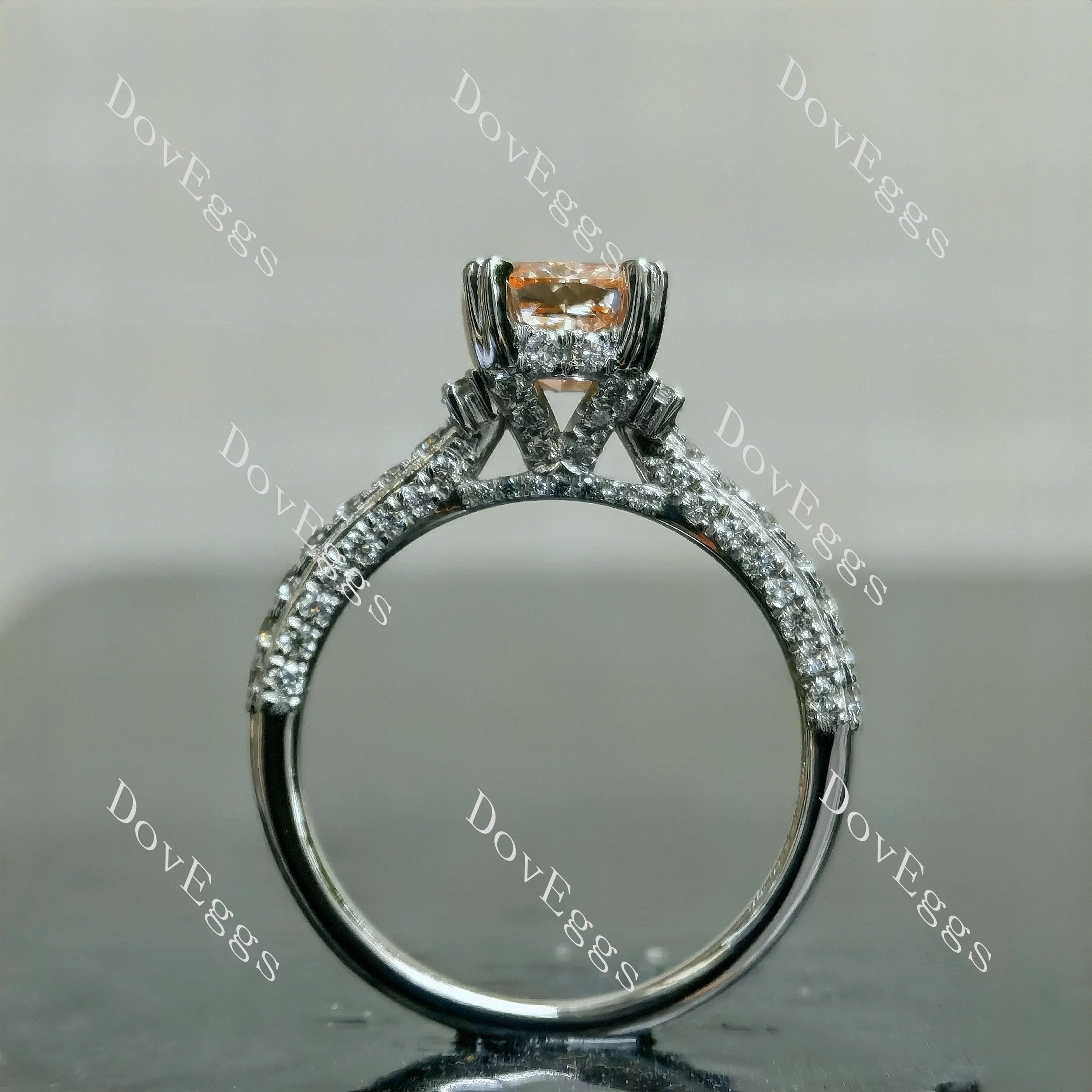 Doveggs Cushion Pave Half Eternity Pink Lab Grown Diamond Engagement Ring
