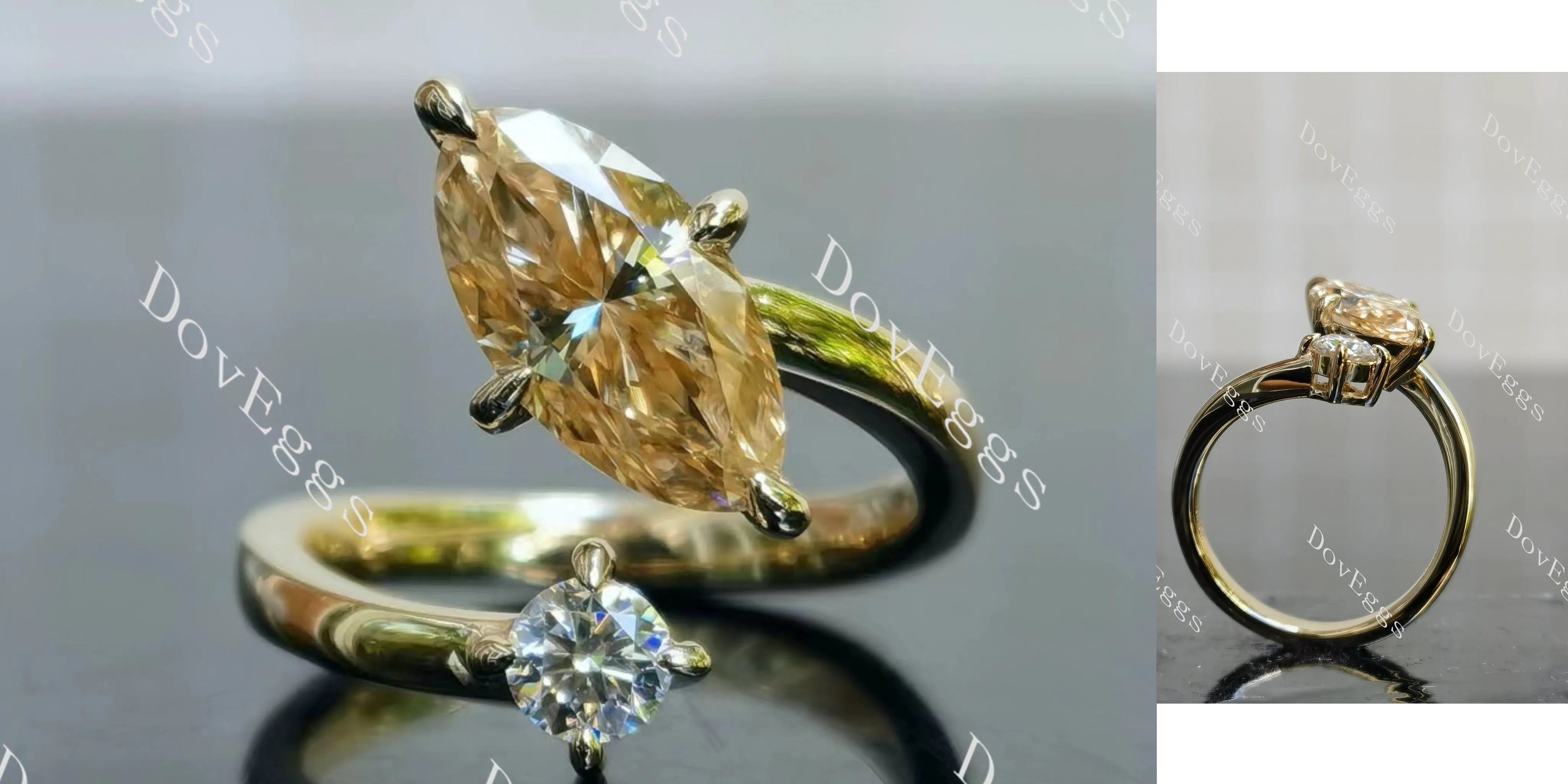 Doveggs Marquise Modified H&A cut pave colored moissanite engagement ring