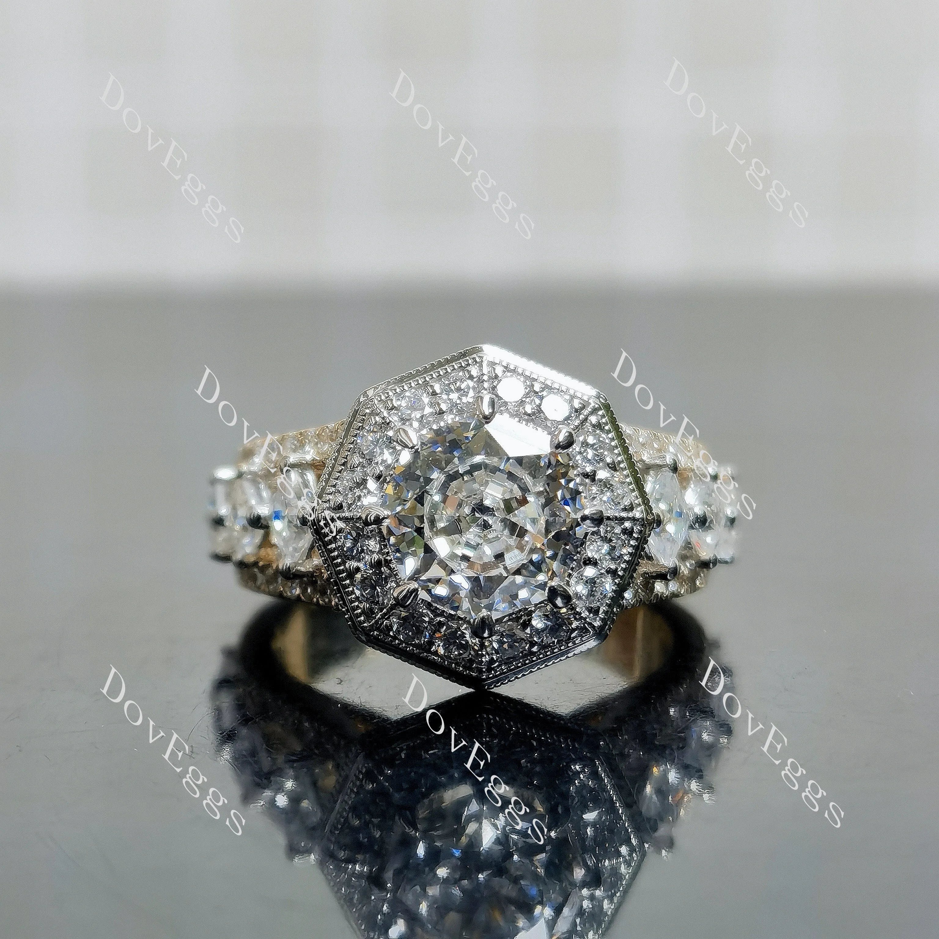 Doveggs Modified Octagon Halo 3/4 Eternity Lab Grown Diamond Engagement Ring