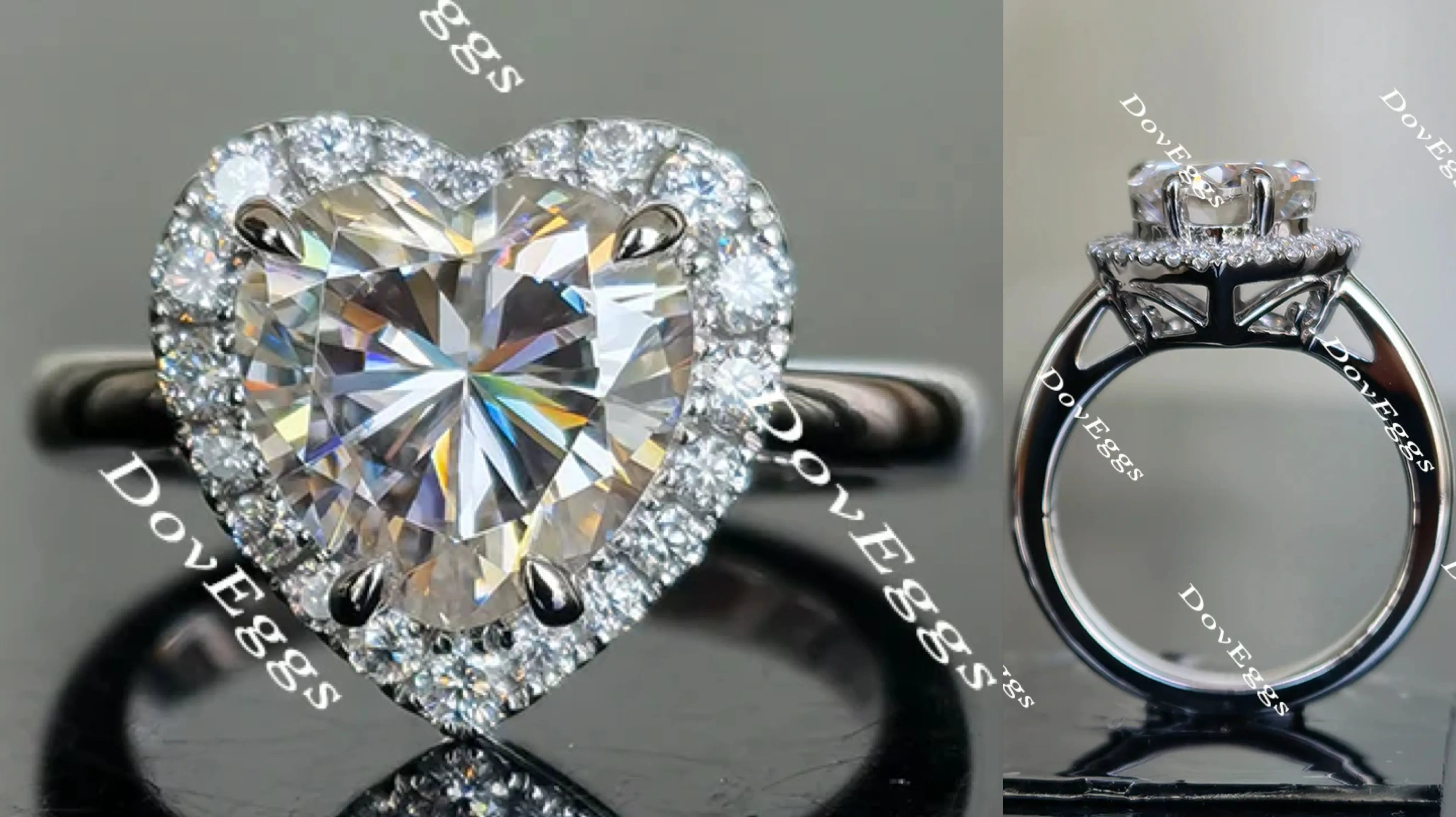 Doveggs heart halo moissanite engagement ring