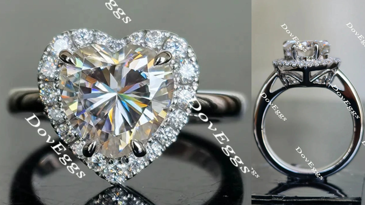 Doveggs heart halo moissanite engagement ring