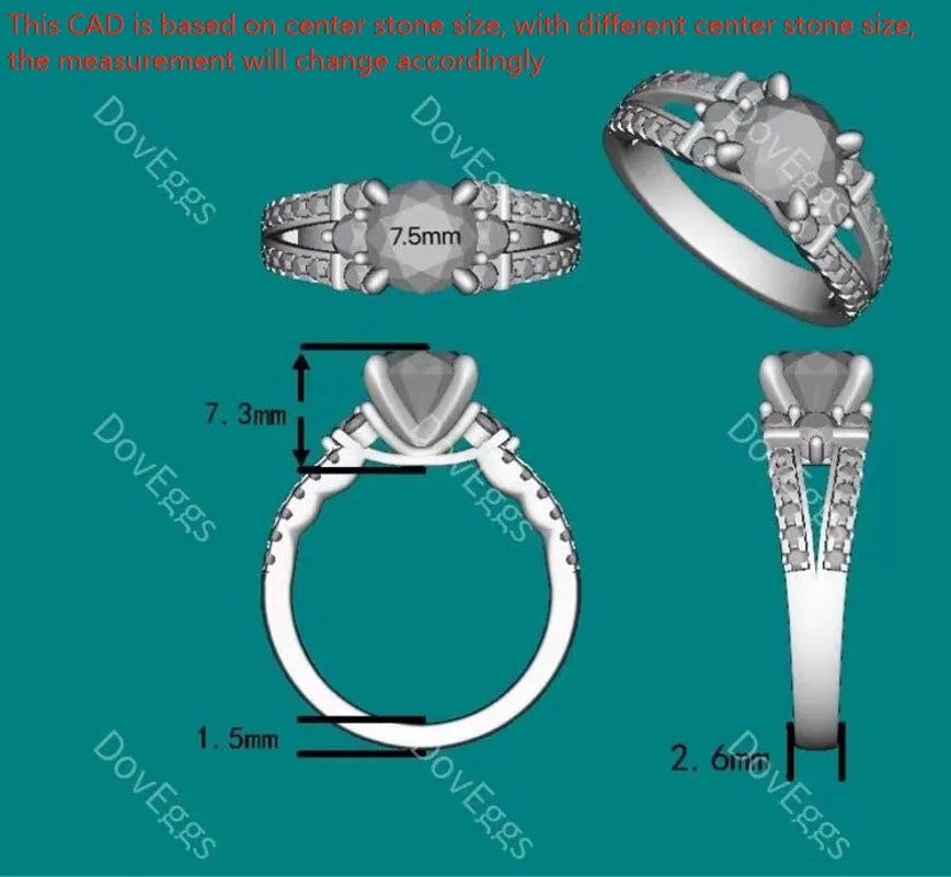 Doveggs round pave moissanite ring with split band