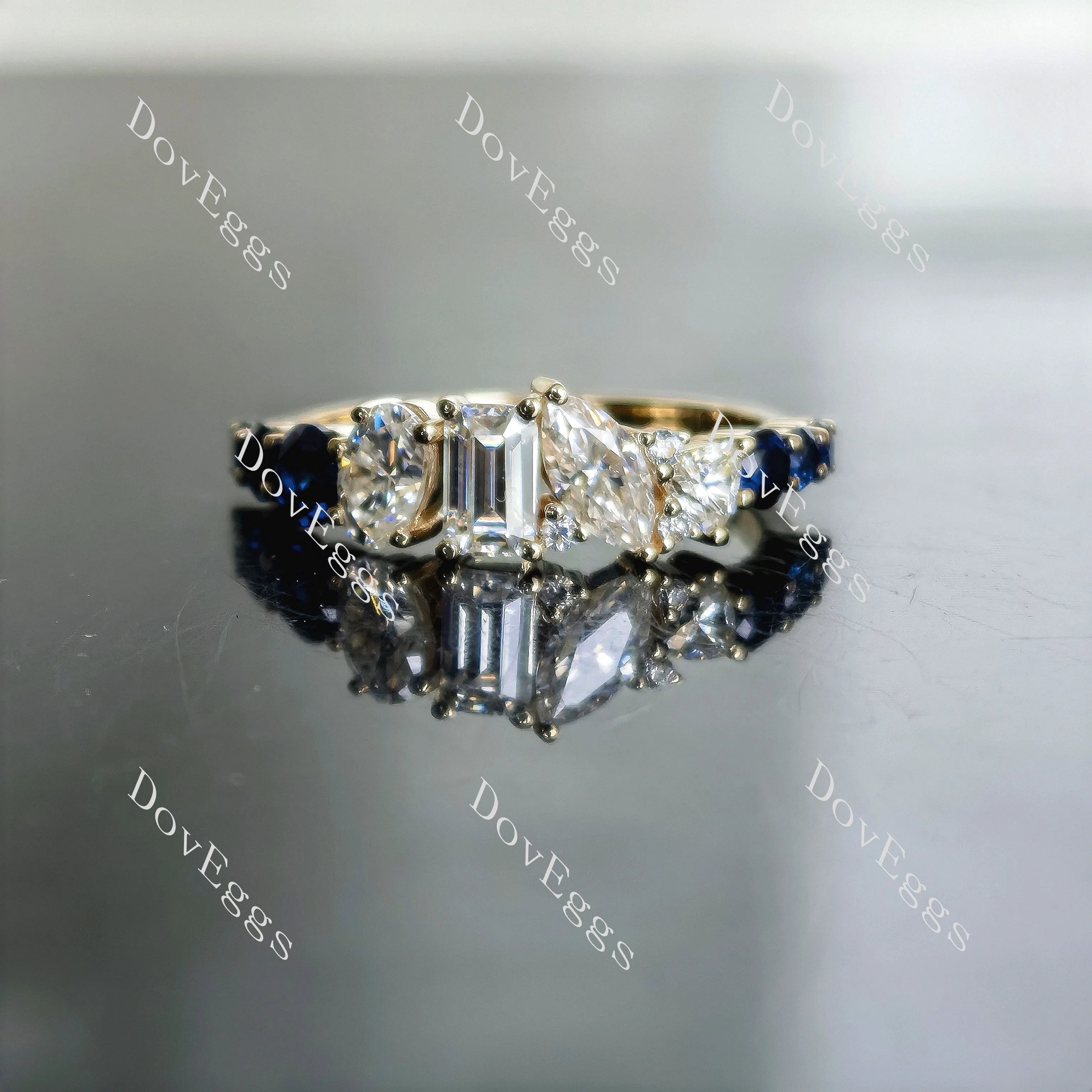 Doveggs art deco pave moissanite & colored gem wedding band-5.9mm band width