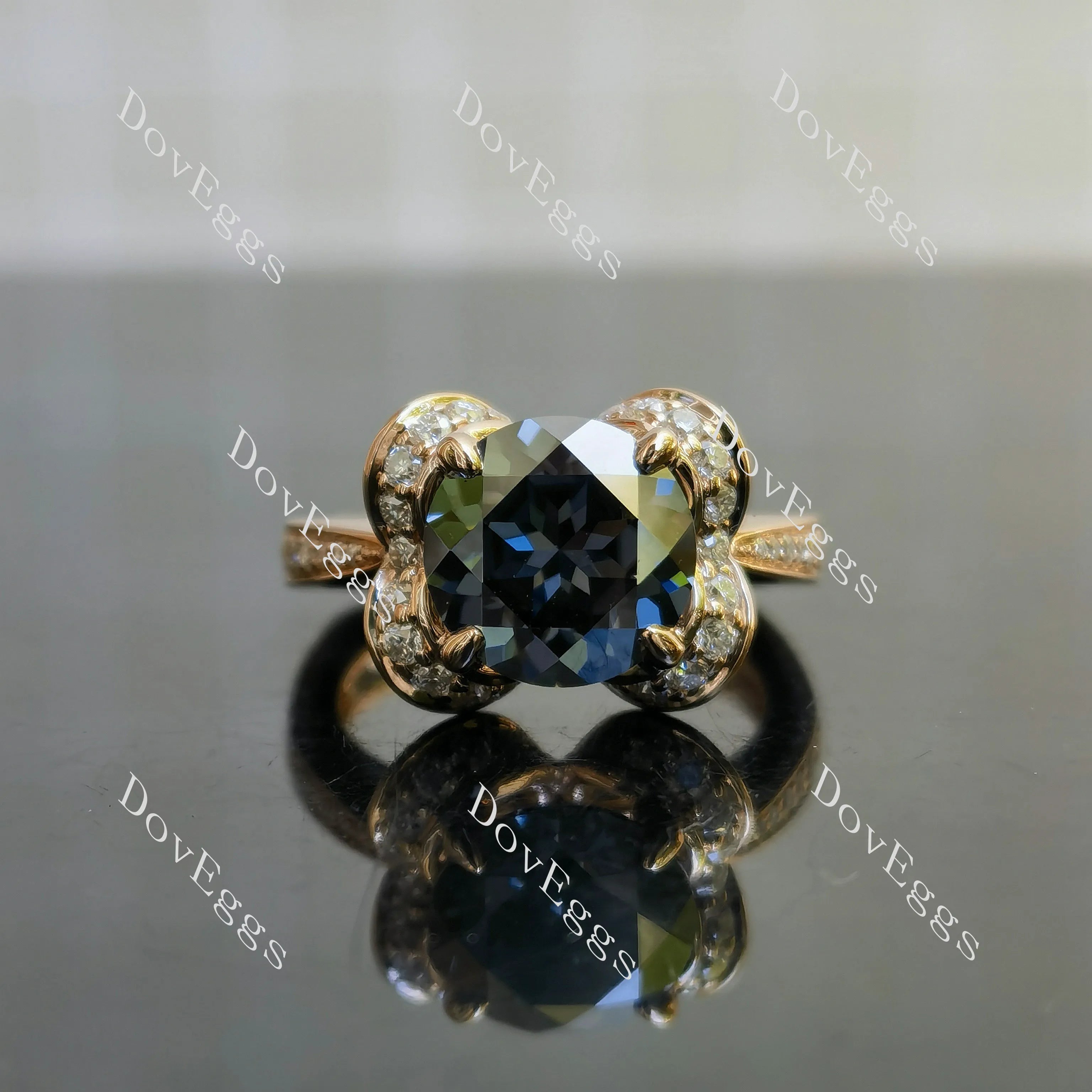 Doveggs round pave halo stardust grey moissanite engagement ring