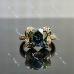Doveggs round pave halo stardust grey moissanite engagement ring