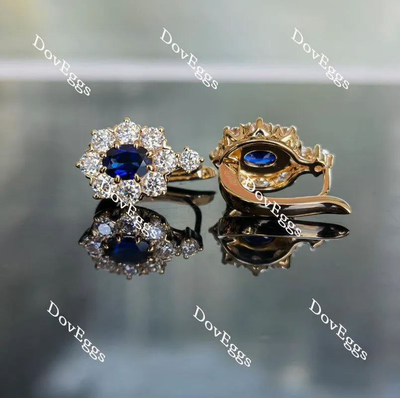 Doveggs oval halo blue sapphire colored gem hoop earring