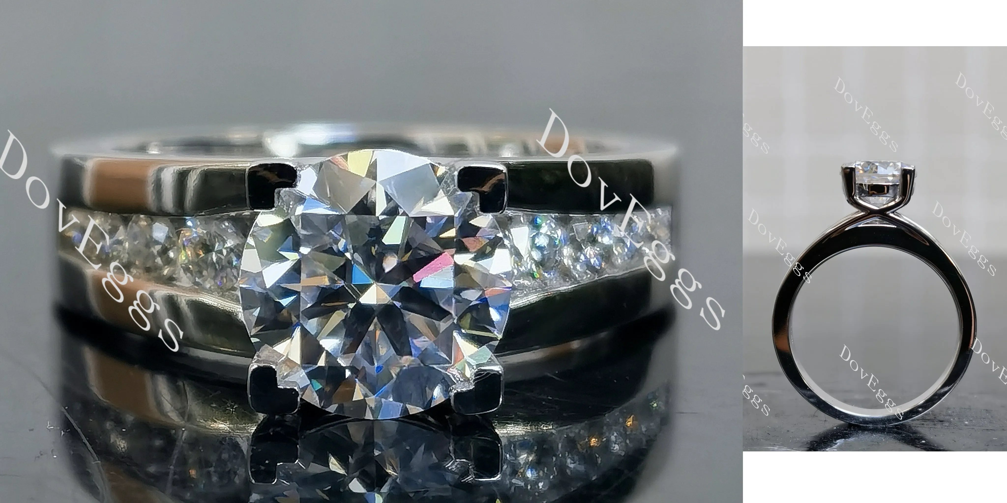 Doveggs round pave moissanite engagement ring