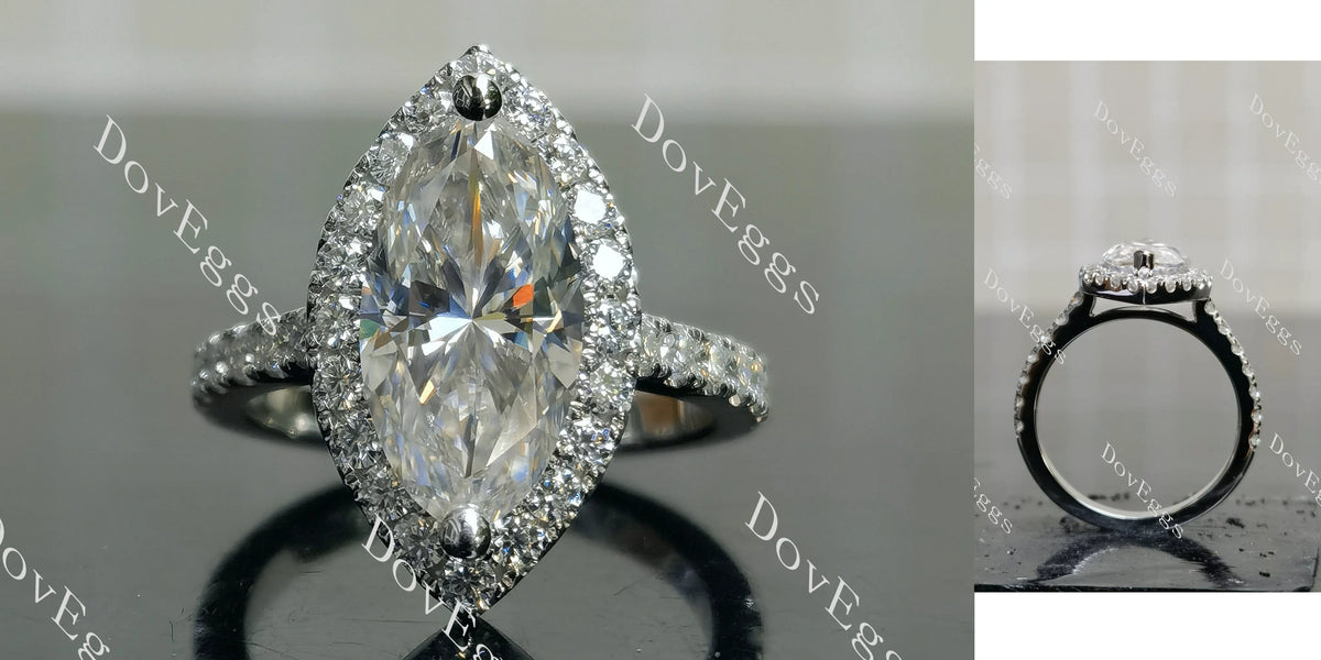 Doveggs Marquise Modified H&A cut halo pave moissanite engagement ring