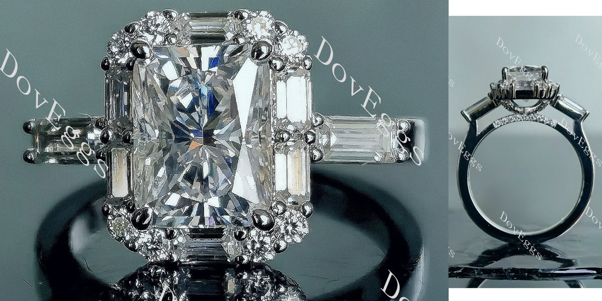 Doveggs radiant halo pave moissanite engagement ring