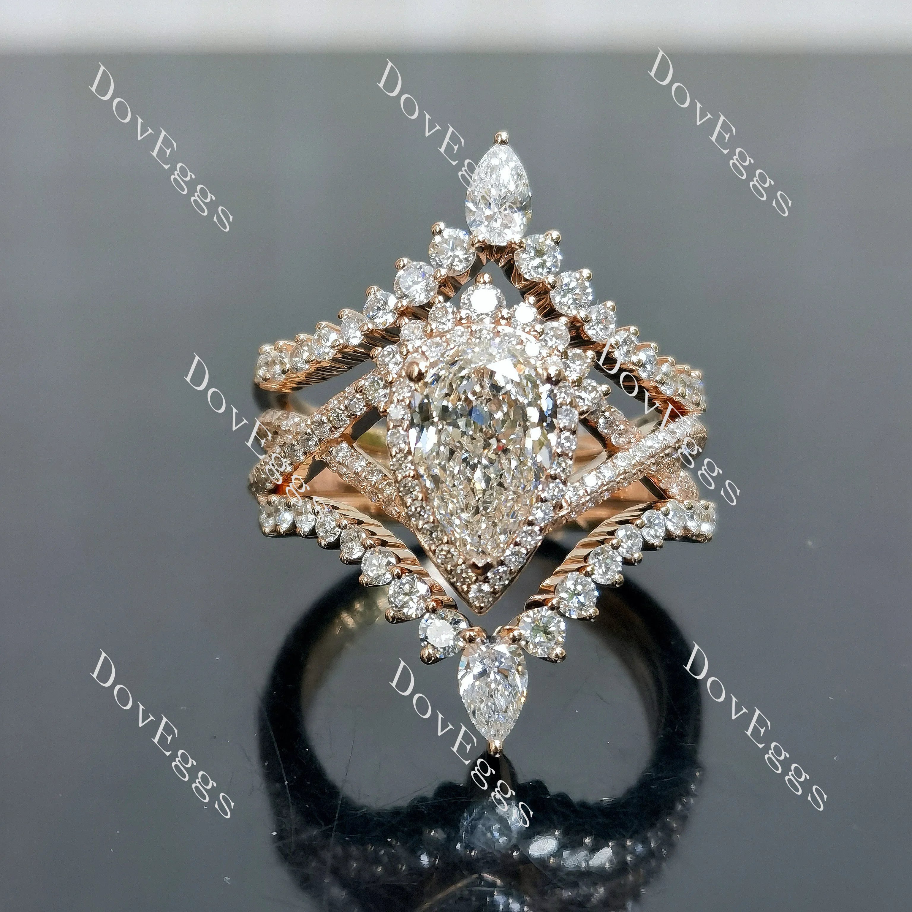 Doveggs Marquise Halo 3/4 Eternity Lab Grown Diamond Engagement Ring