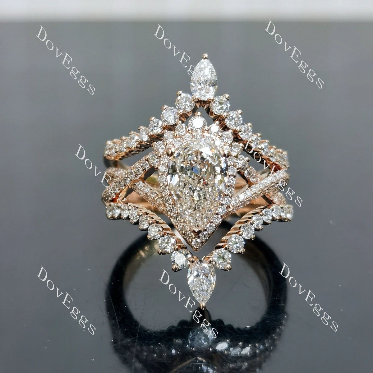 Doveggs Marquise Halo 3/4 Eternity Lab Grown Diamond Engagement Ring