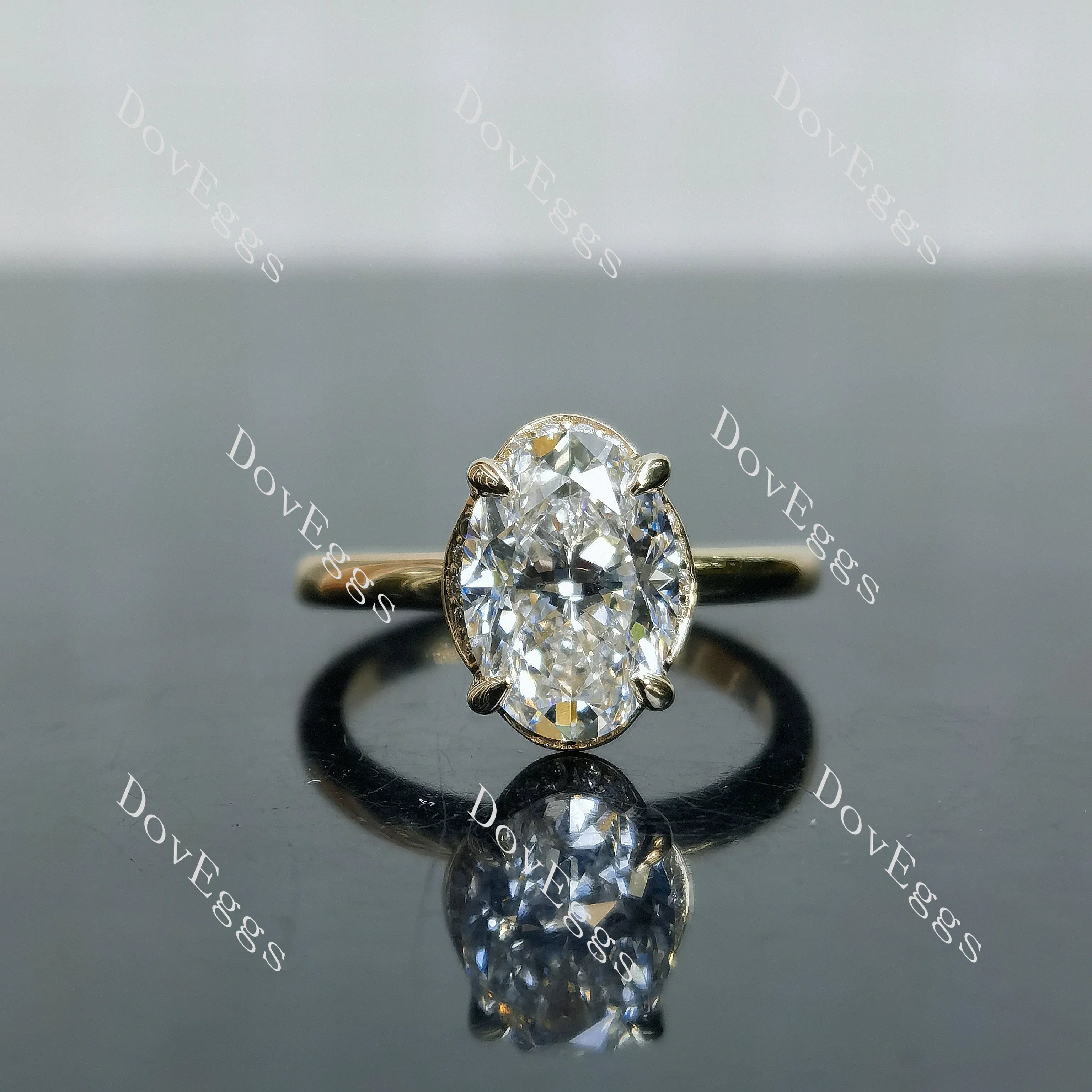 Oval hidden halo moissanite engagement ring| DovEggs